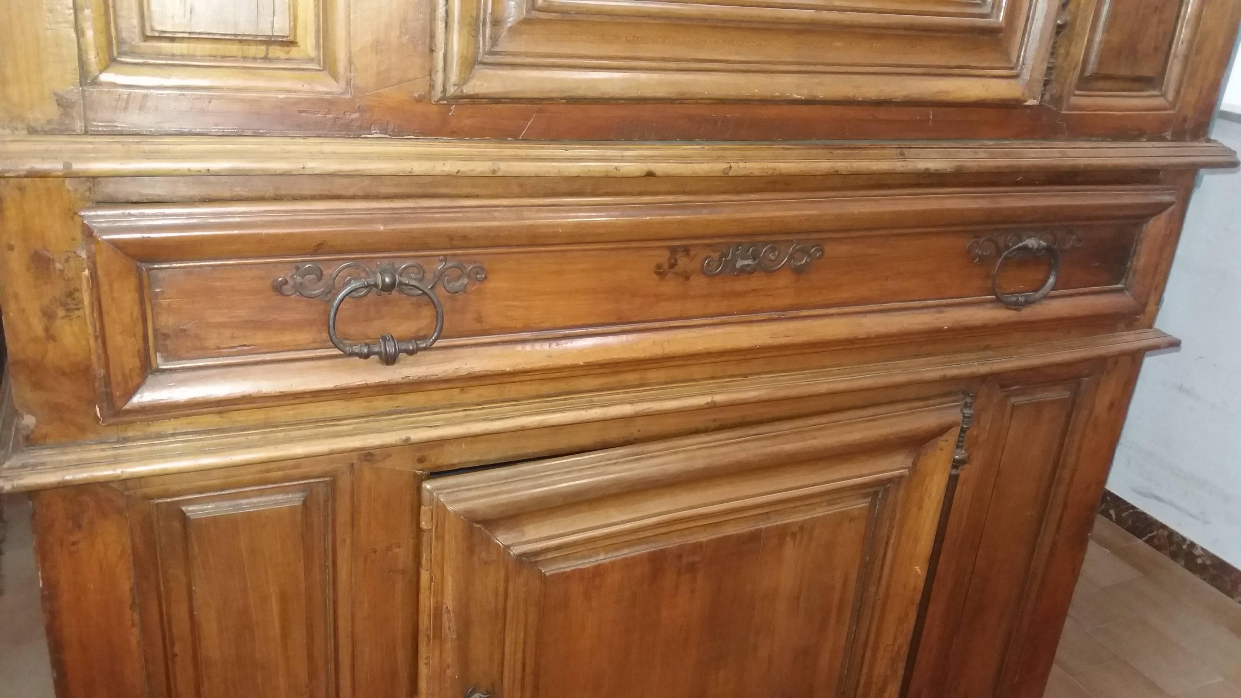 19th Century Baroque Carved Cherry Italian Cabinet with Wrought Iron Handles For Sale 3