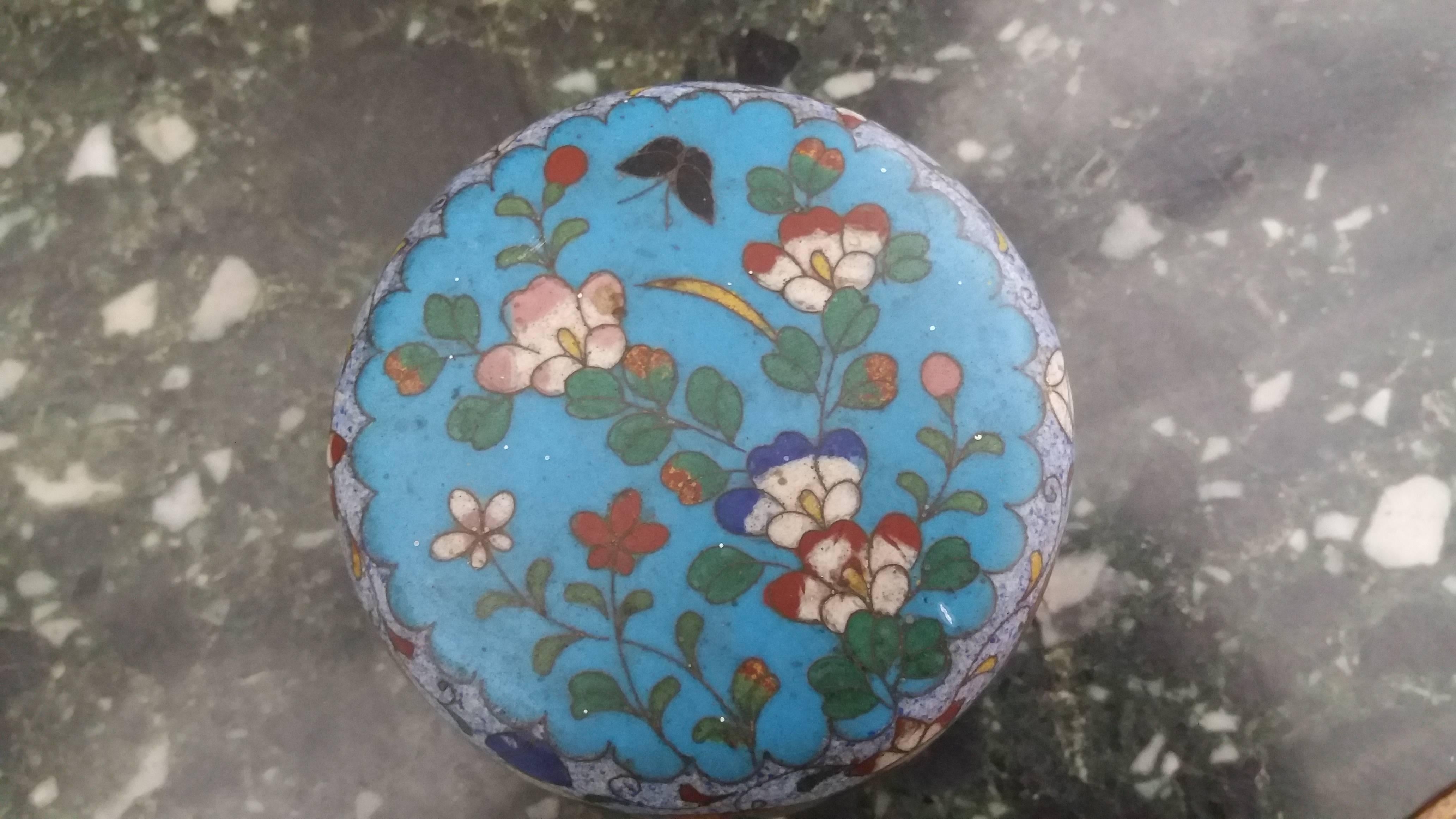 Cloisonnè is an ancient technique for decorating metalwork objects.
Measures: 9cm width and 6 cm height.