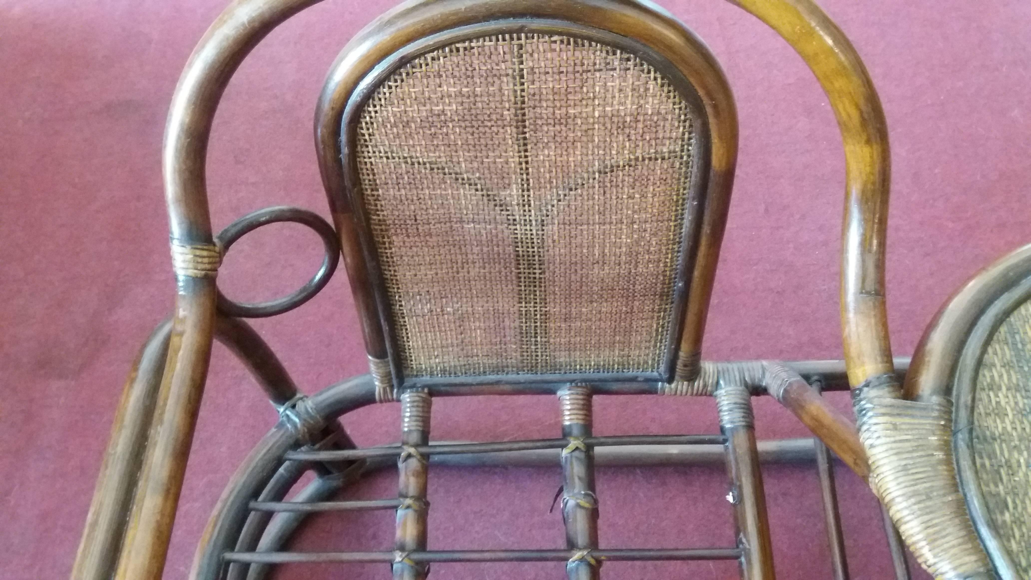 Modern 20th Century Italian brown Baby Wicker Chair For Sale