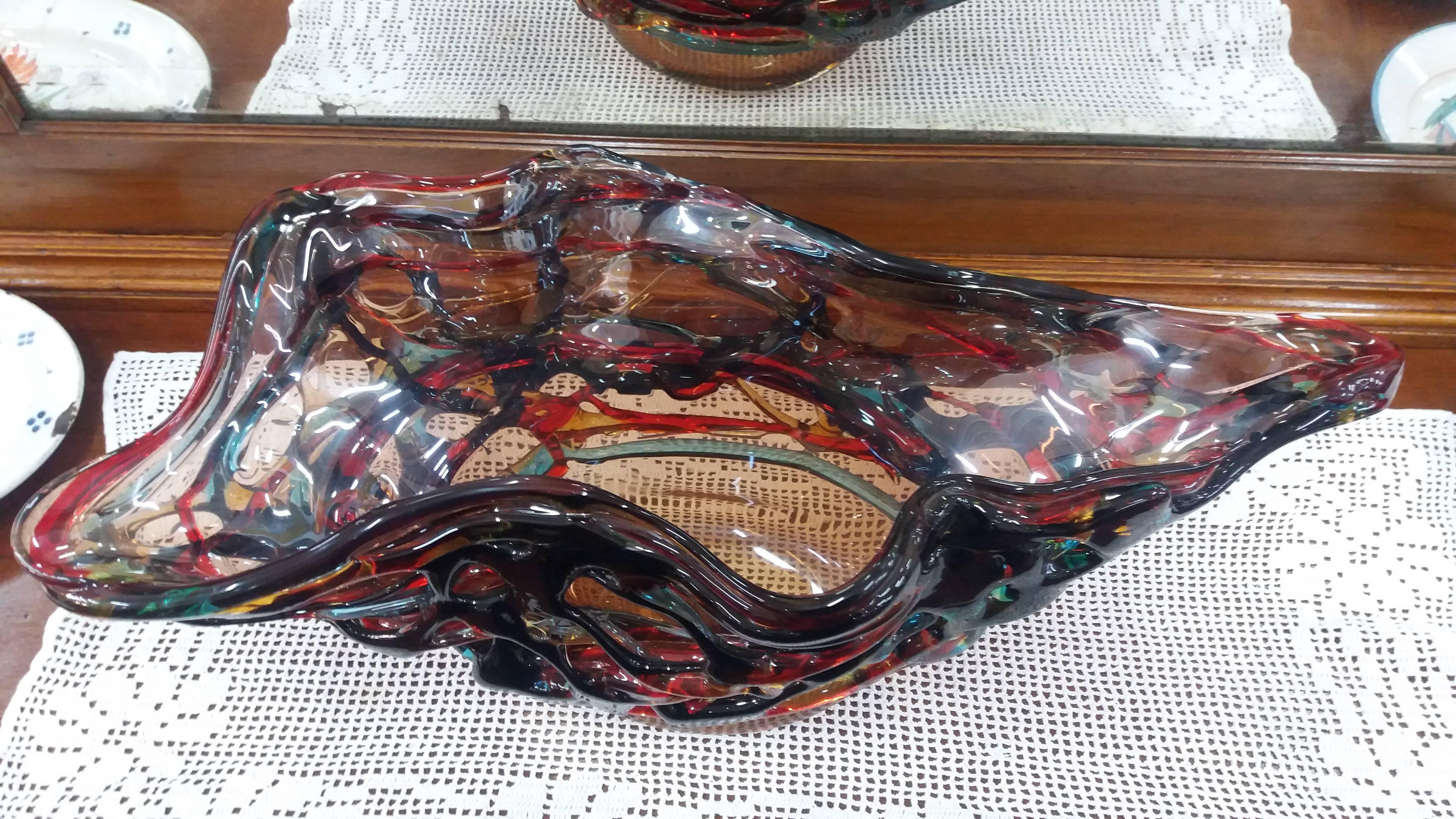 Modern  20th italian multicoloured Blown Glass Bowl For Sale