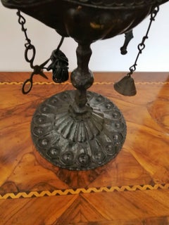19th Century italian black wrougt iron oil tablelamp