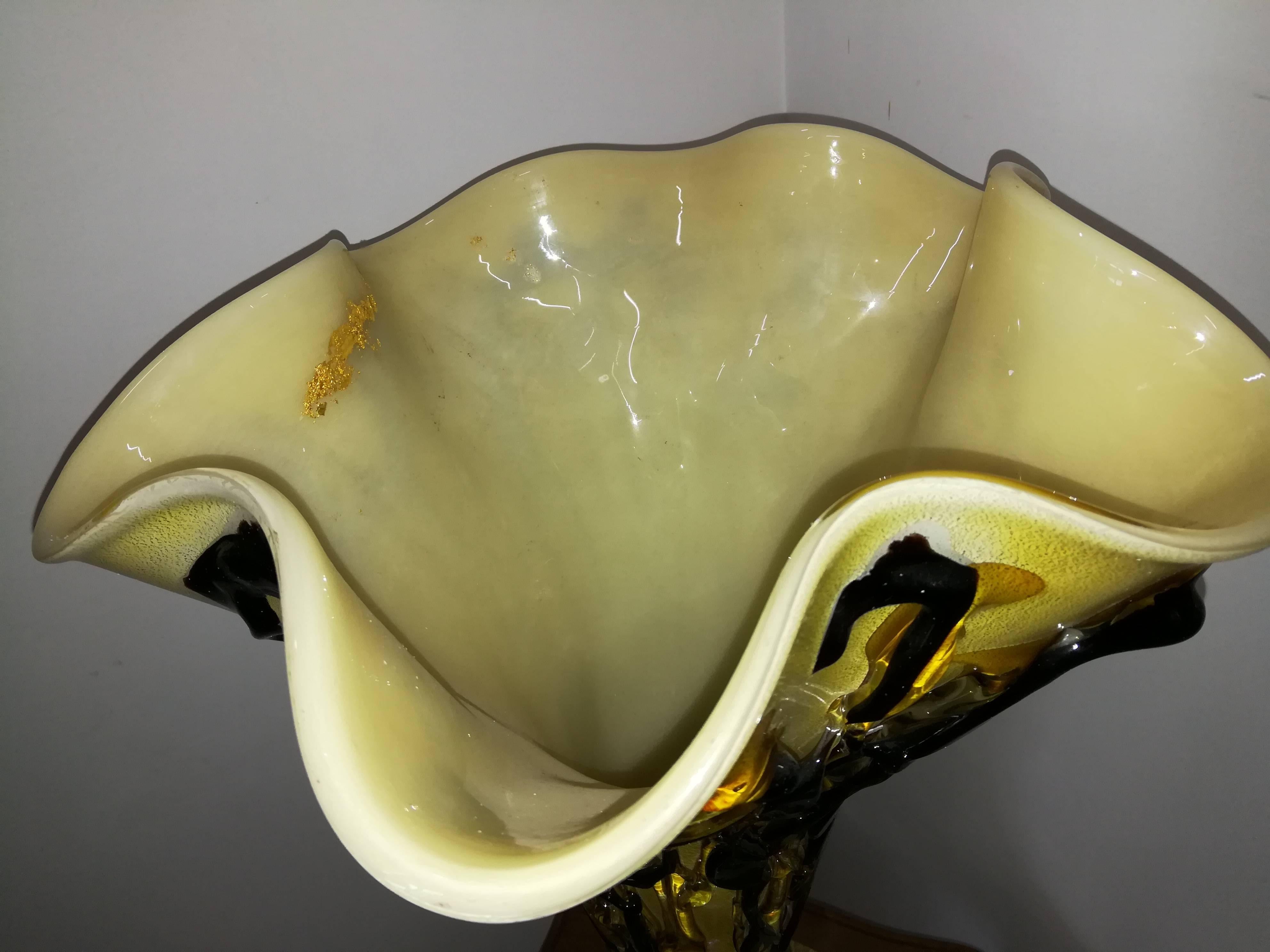 Contemporary Black Gold Modern Italian Blown Glass Cup For Sale