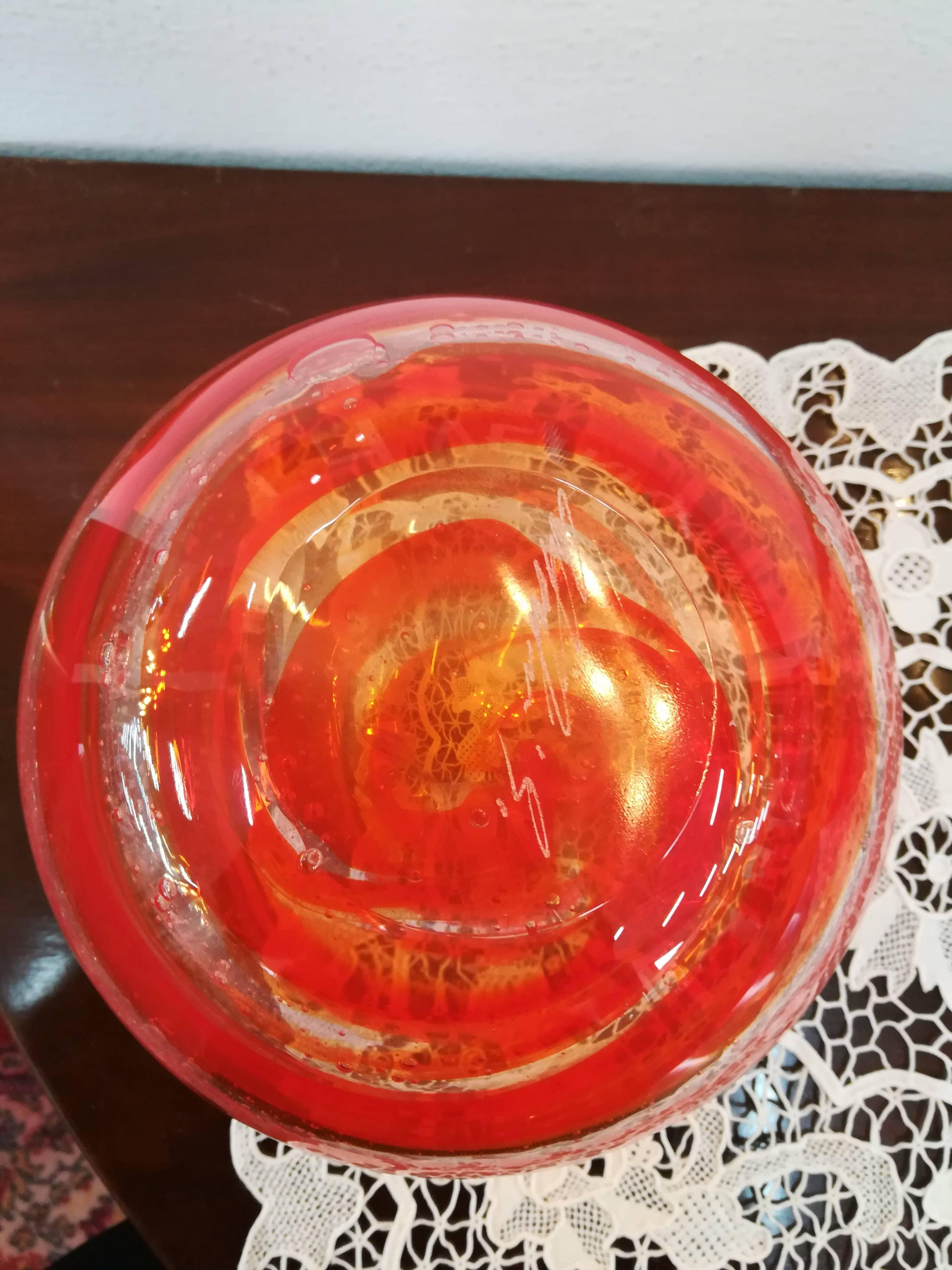 Contemporary Pair of Orange Modern Blown Glass Bowls For Sale