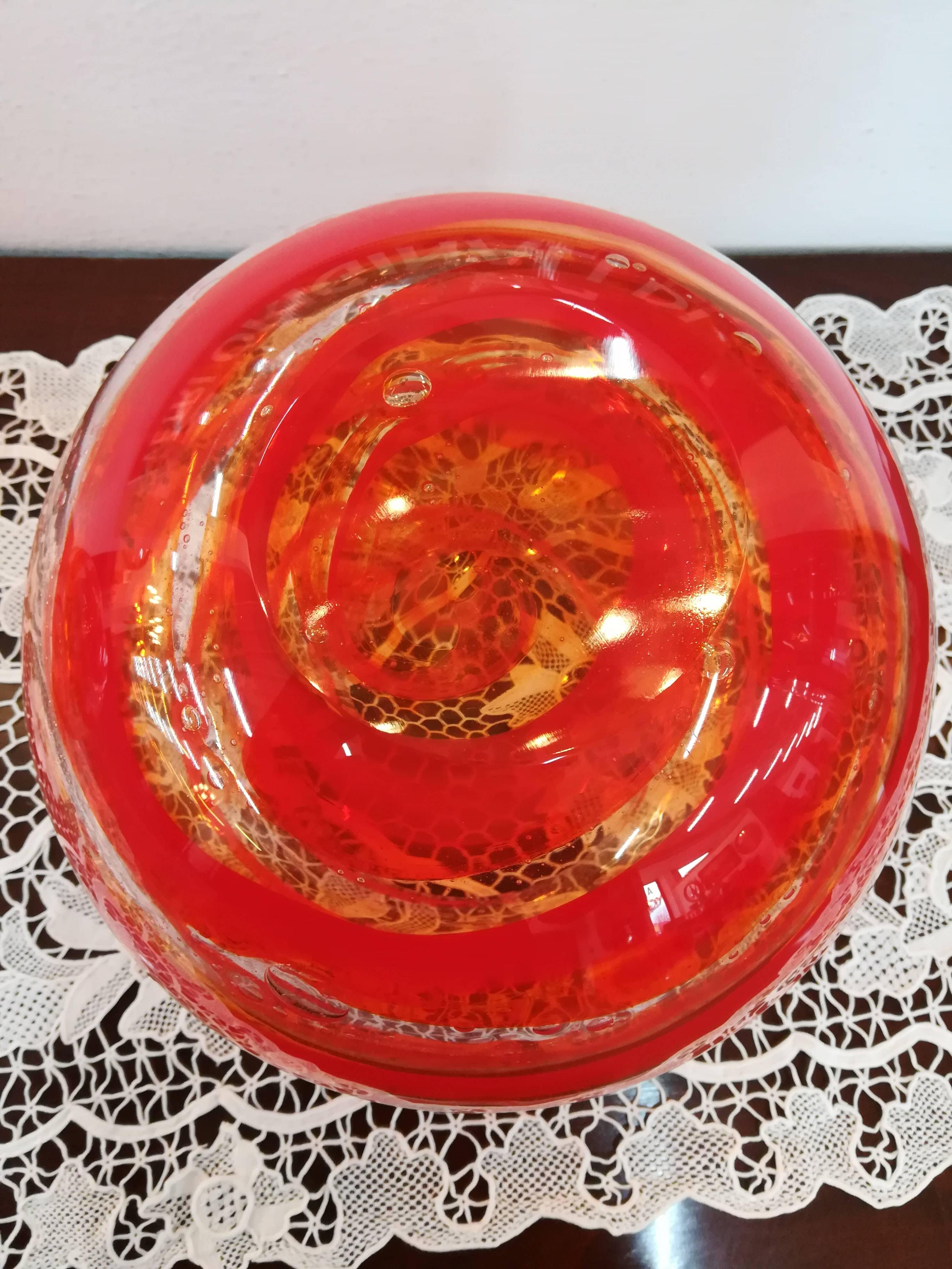 Pair of Orange Modern Blown Glass Bowls For Sale 1
