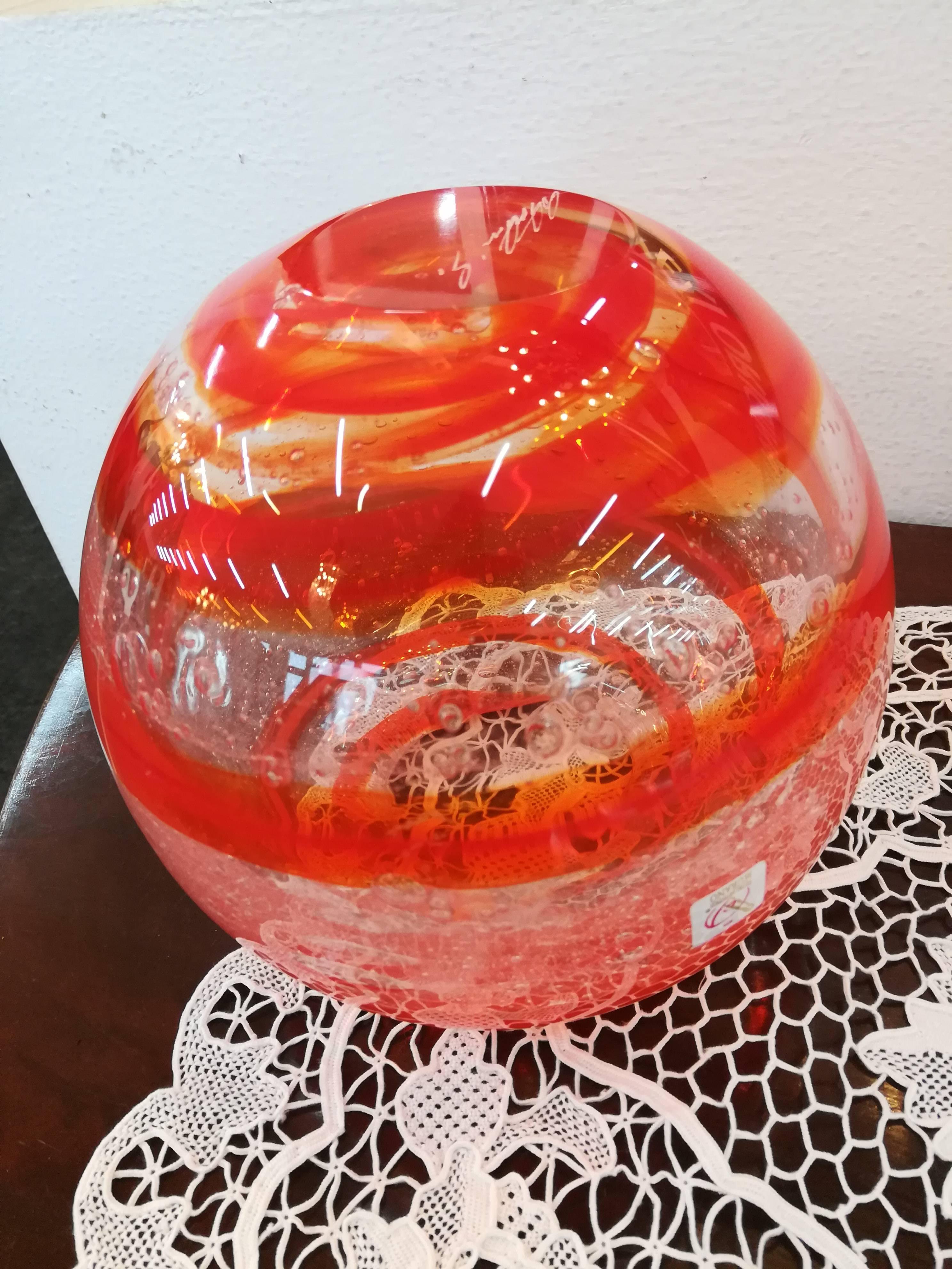 Pair of Orange Modern Blown Glass Bowls For Sale 3
