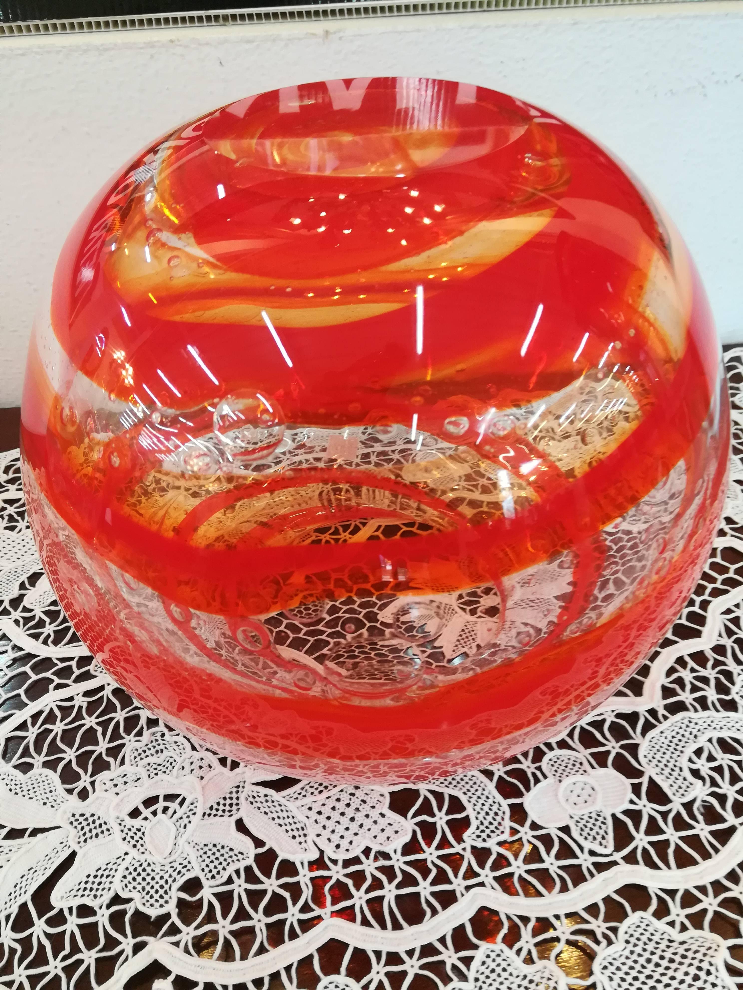 Pair of Orange Modern Blown Glass Bowls For Sale 2