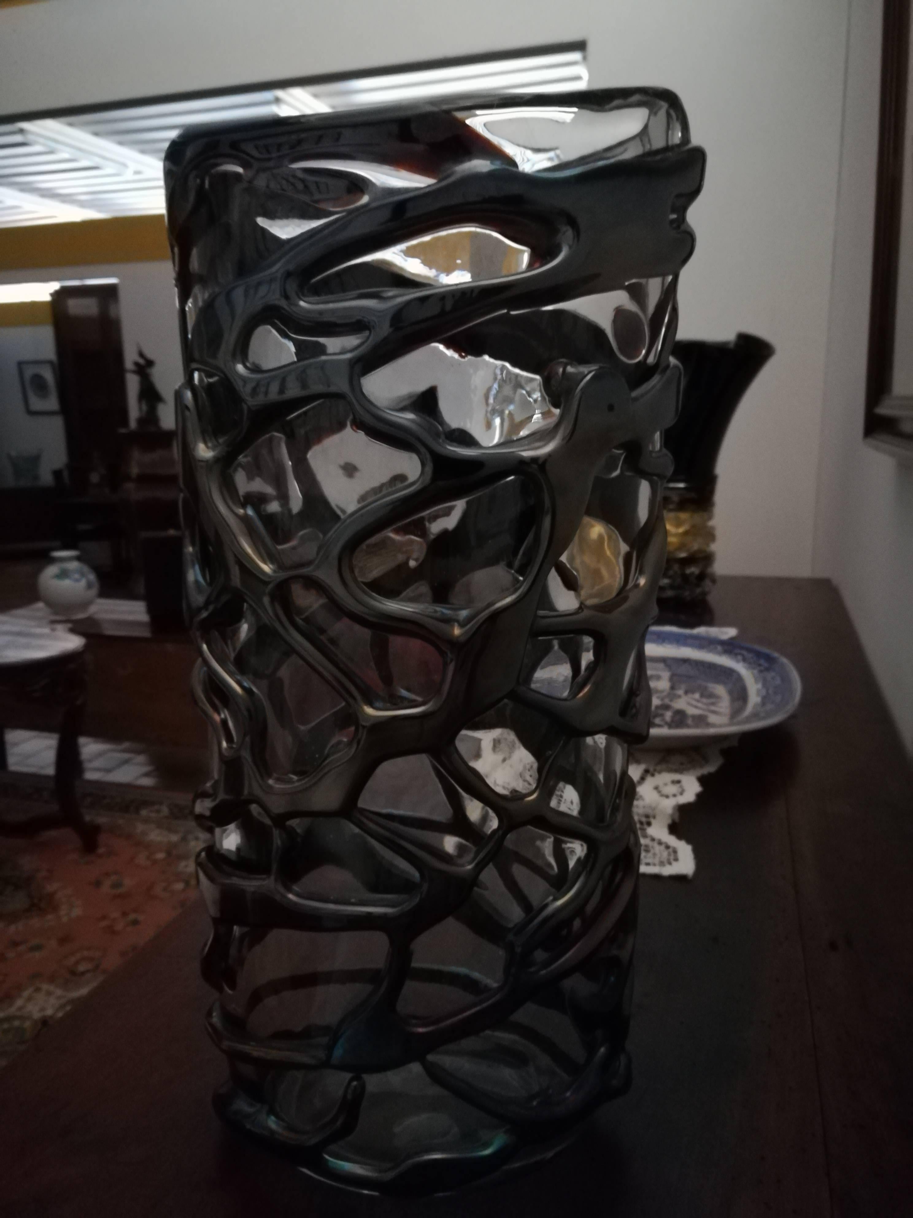 Grey Italian Modern Blown Glass Vase For Sale 1