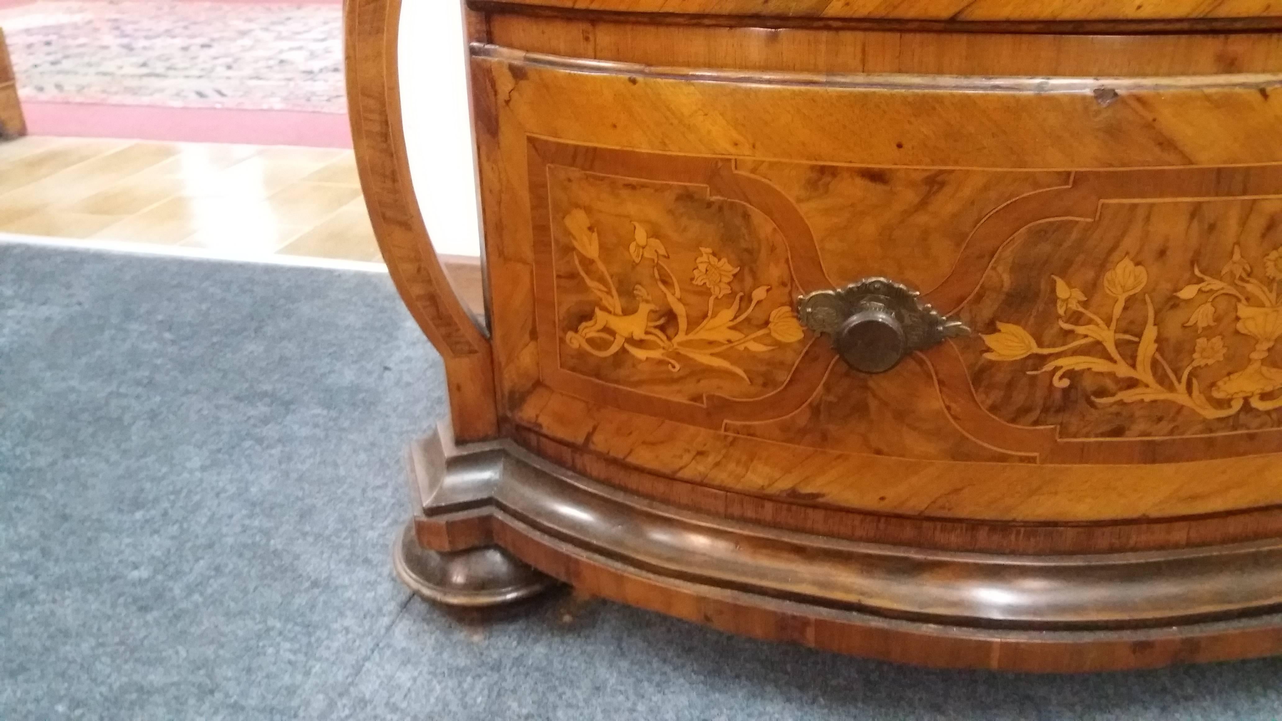 Inlay 18th Century Louis XV Inlaid Walnut Wood Swiss Chest of Drawers, 1750s For Sale