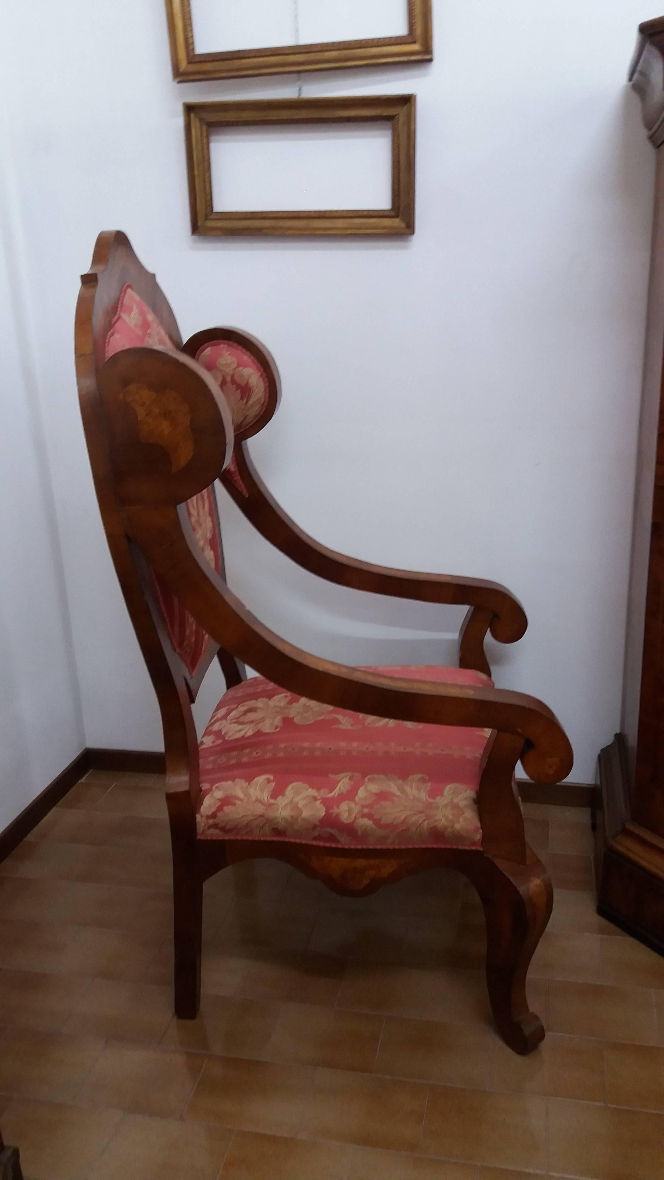 Mid-19th Century Pair of 19th Century Biedermeier Elm Root Austrian Thrones Armchairs, circa 1840 For Sale