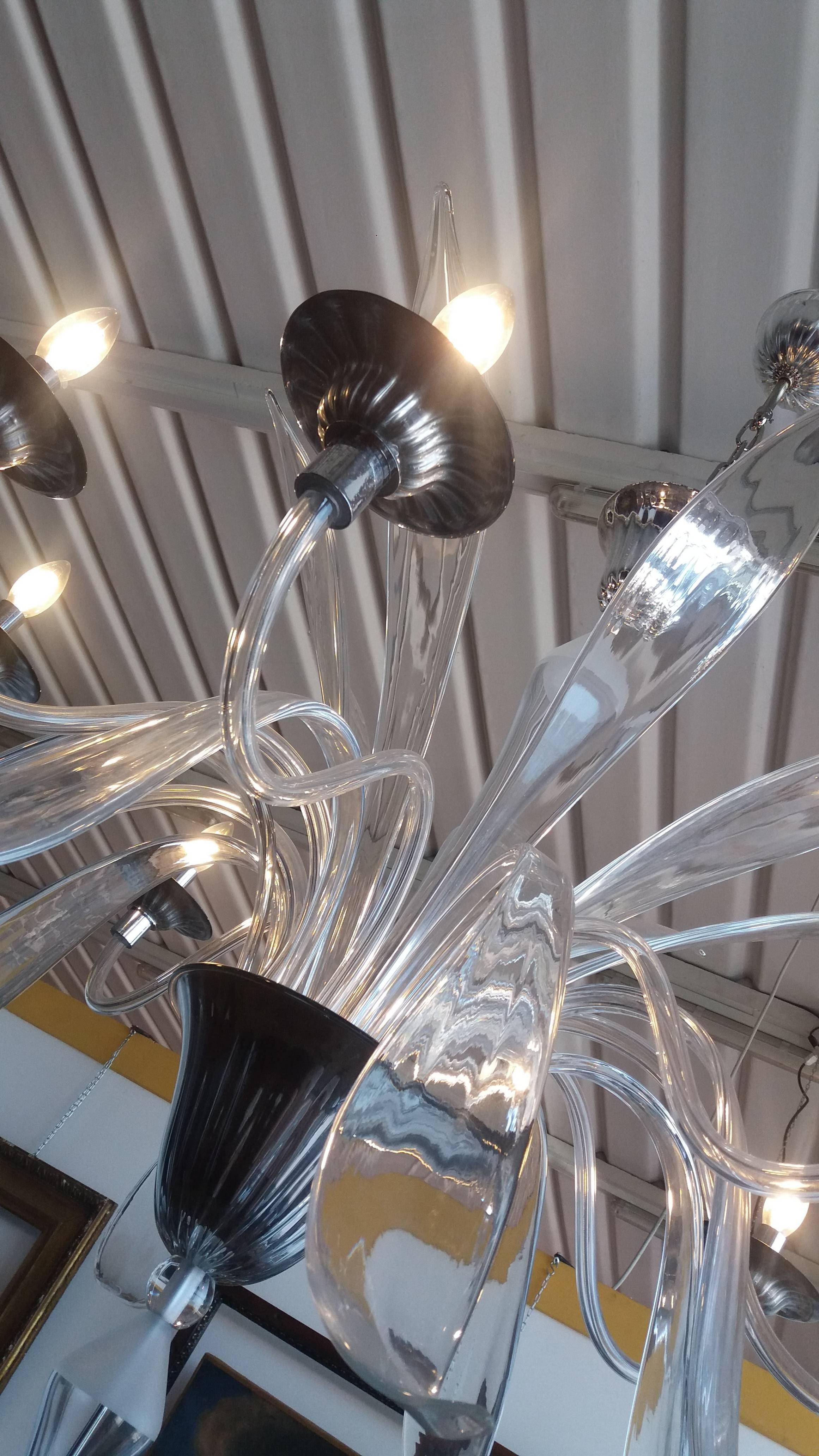 Contemporary Eight Lights Modern Murano Glass Italian Chandelier For Sale