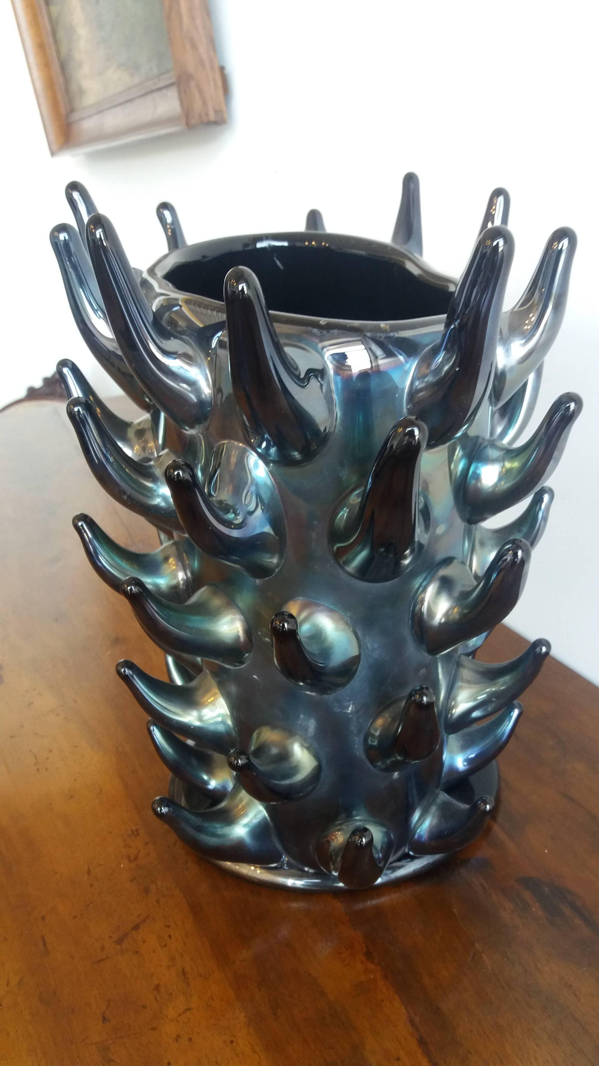 Sergio Costantini Modern Iridescent Blown Glass Italian Vase, 2010 For Sale 1