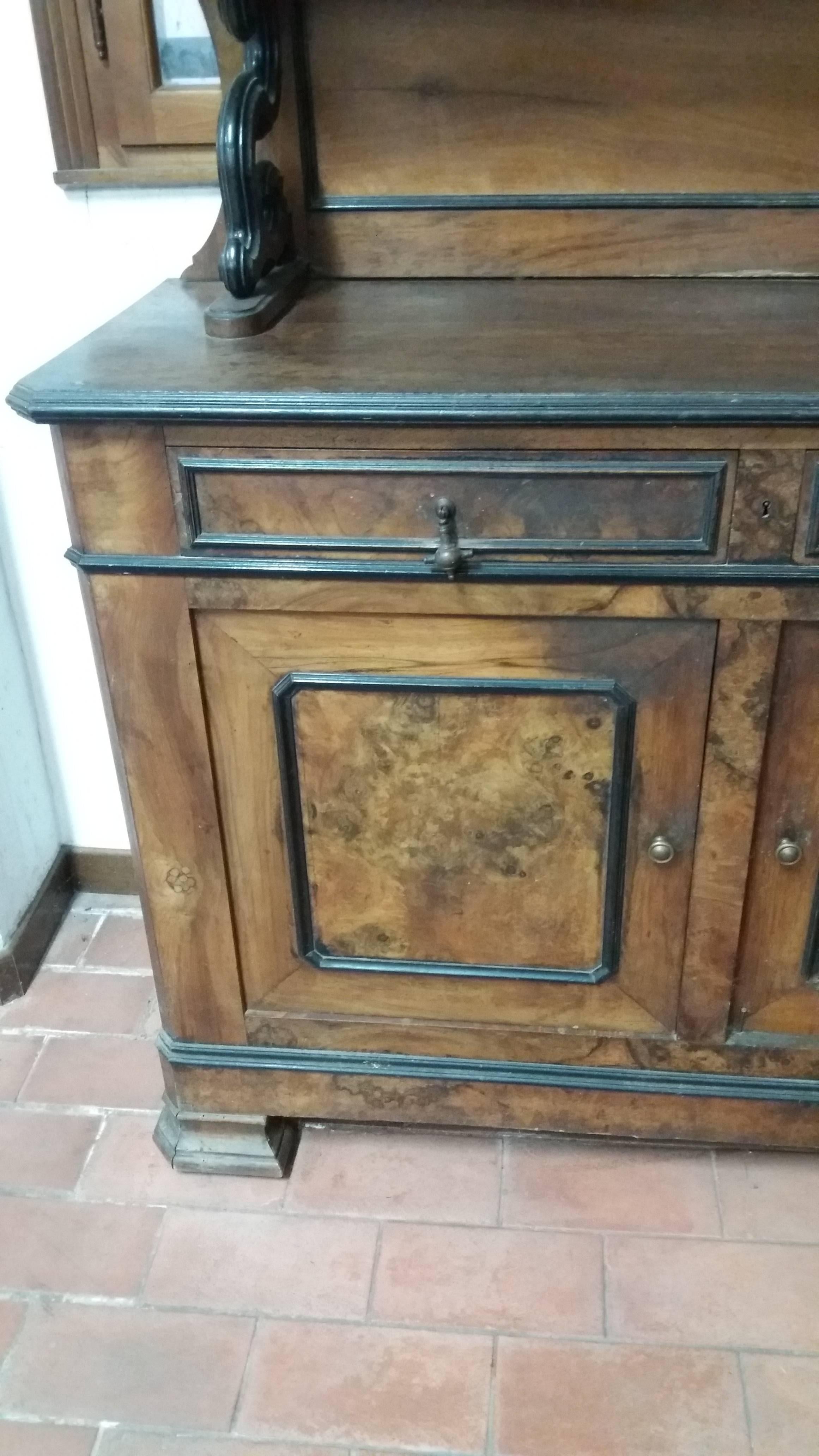 Mid-19th Century 19th Century Louis Philippe Walnut Root Three Doors Credenza, 1850 For Sale