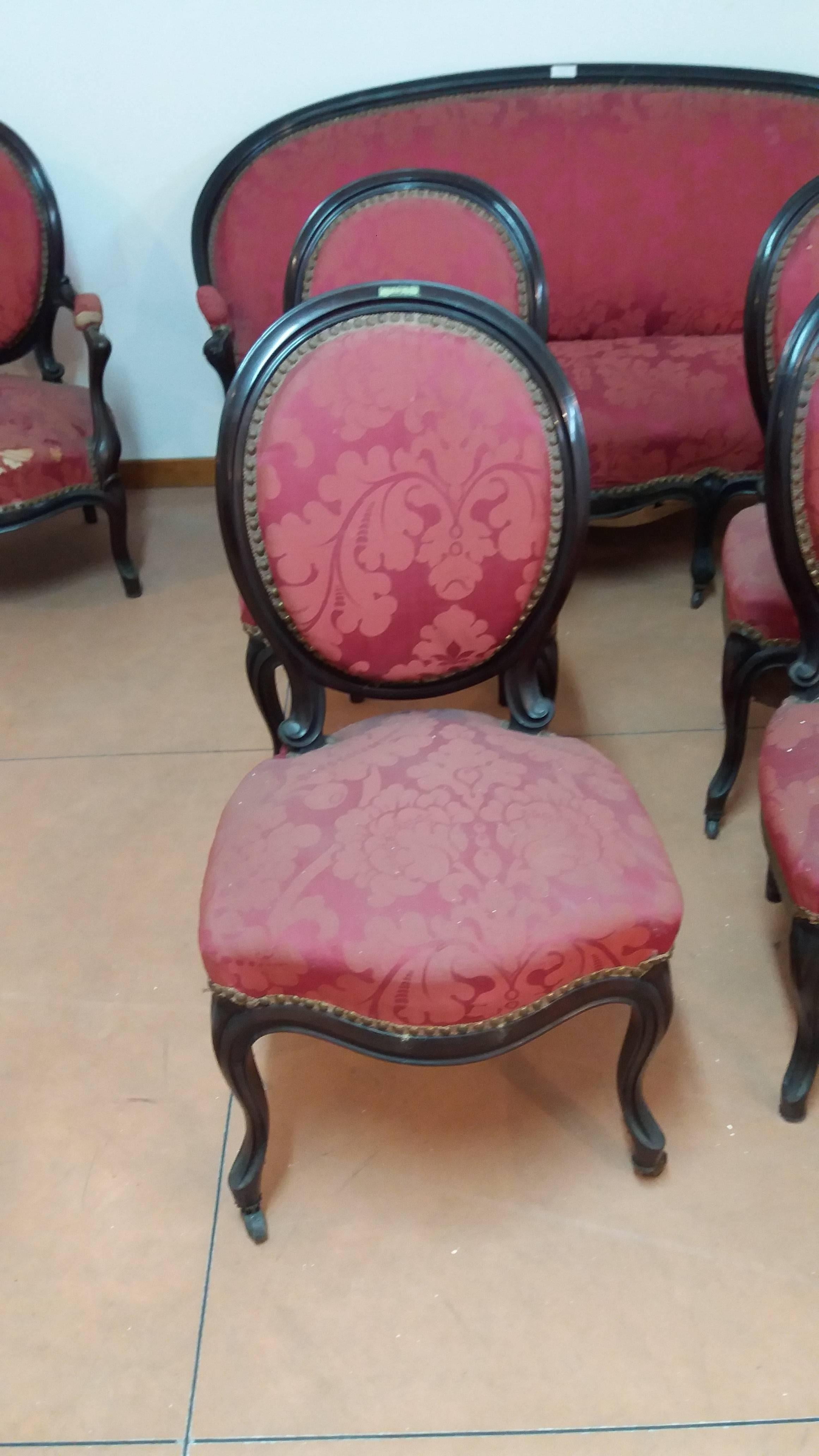 19th Century Louis Philippe Black Rosewood French Chairs and Sofa, 1950 In Fair Condition For Sale In Wyboston Lakes, GB