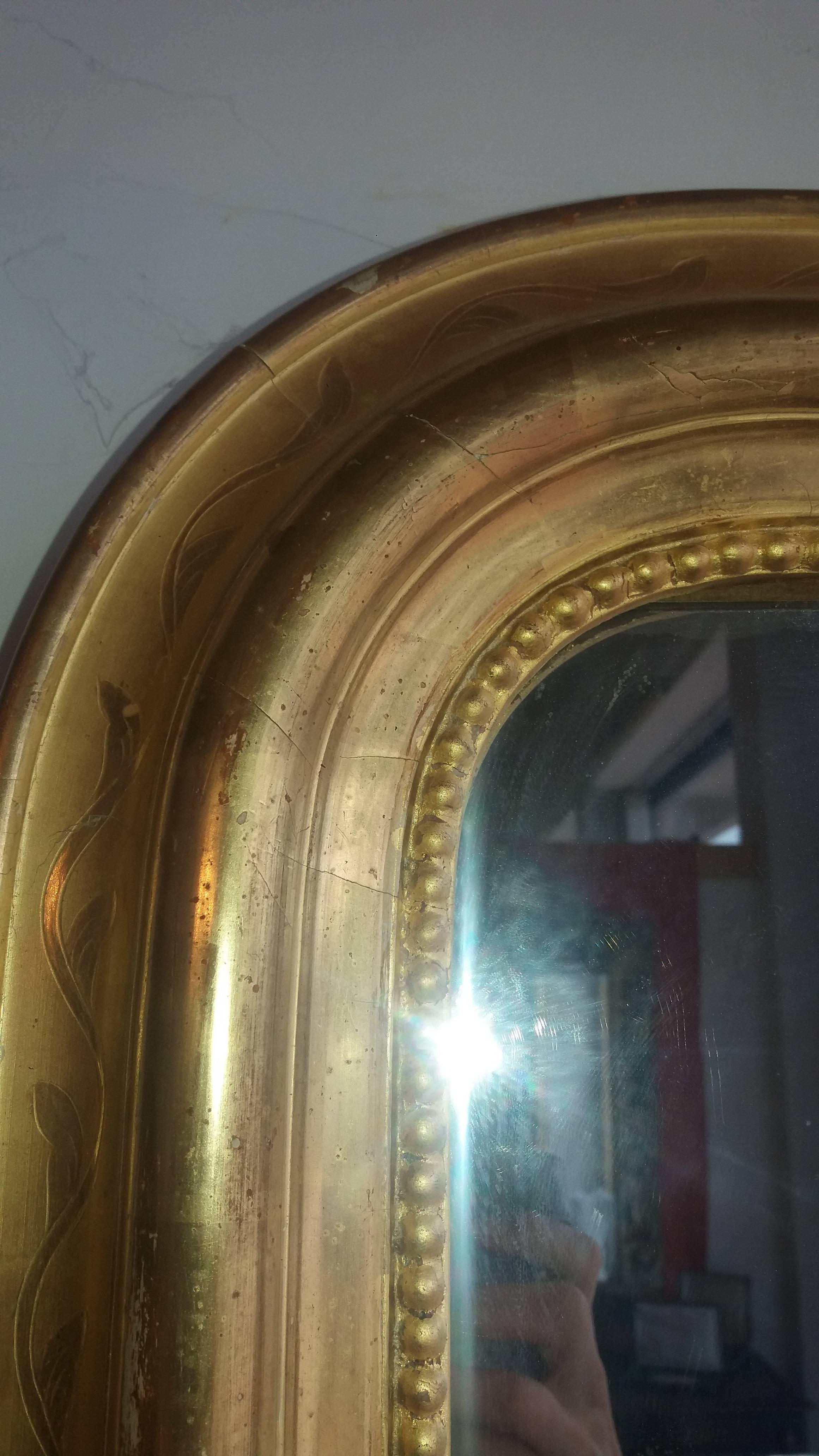 19th Century Louise Philippe Gold Wood and Plaster French Mirror, 1850 In Good Condition For Sale In Wyboston Lakes, GB