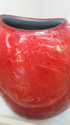 Italian handcraft red "pulegoso" blown glass vase
