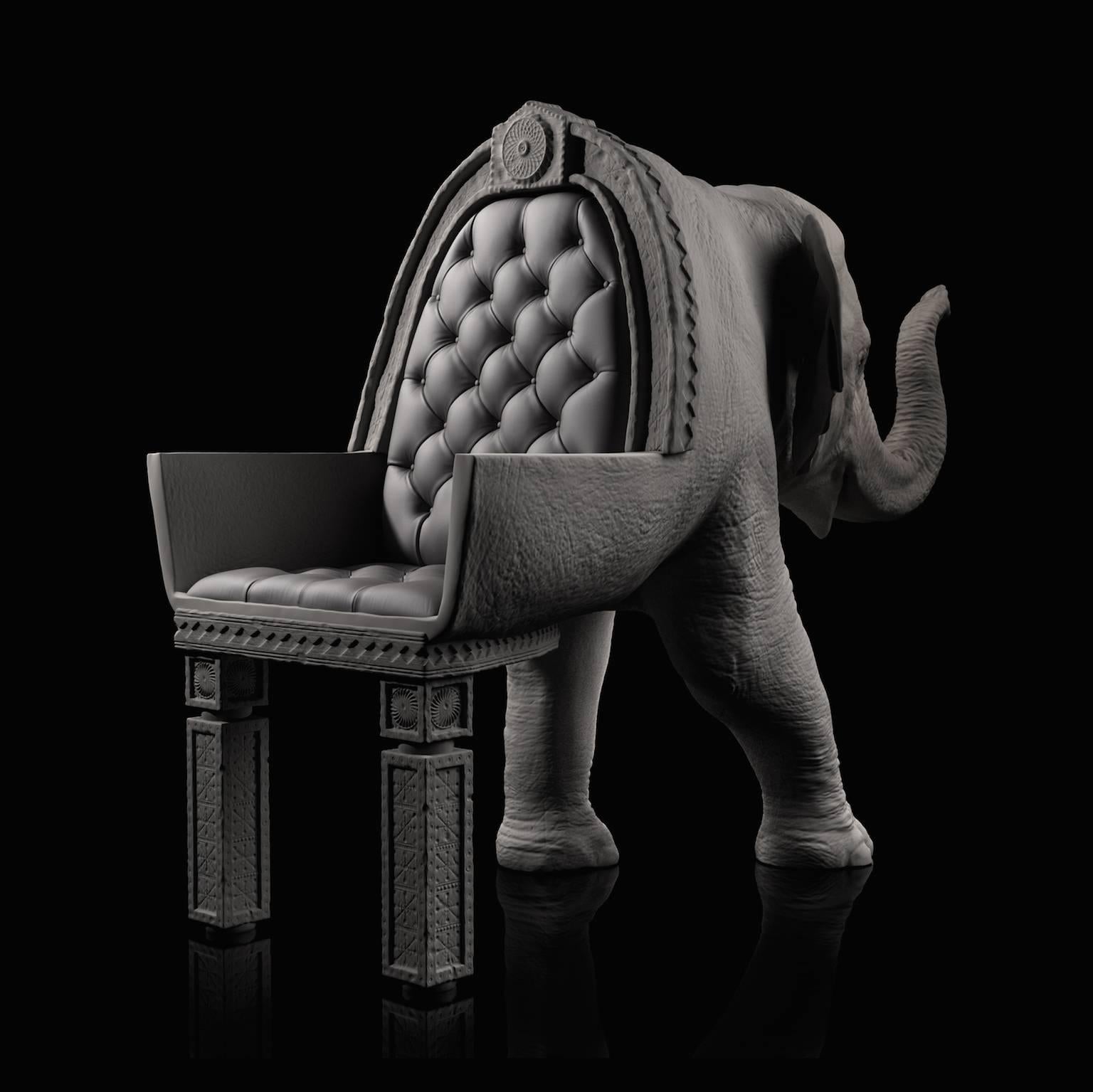 elephant chained to chair