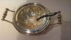 Art Noveau German Silver Caviar Server Bowl with Crystal Bowl and Spoon