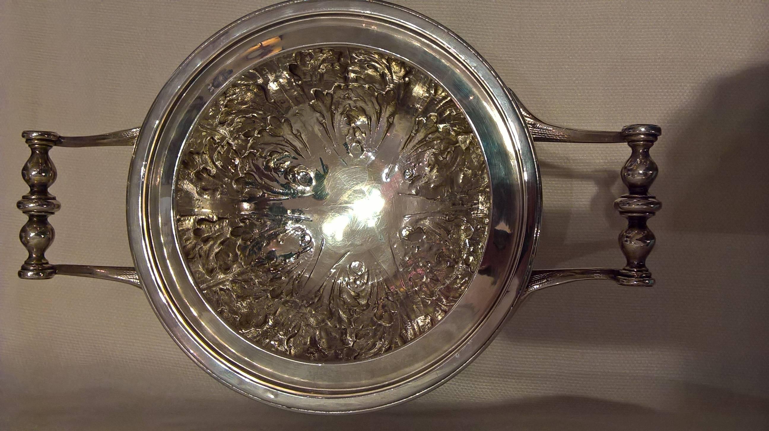 Art Noveau German Silver Caviar Server Bowl with Crystal Bowl and Spoon  2