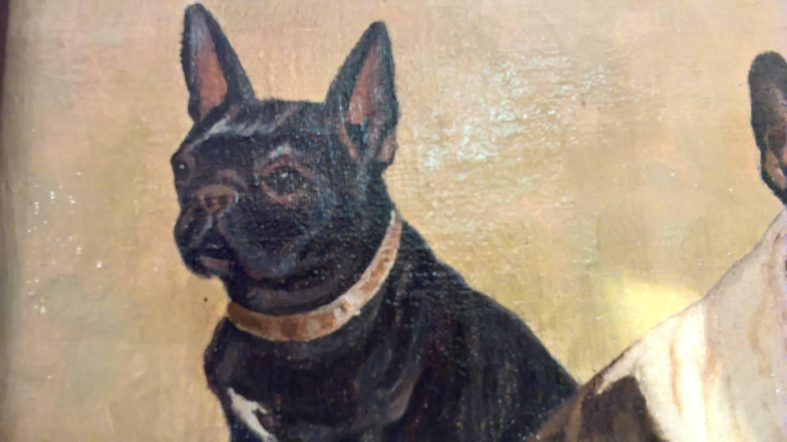 Mid Century Painting French Bulldogs Portrait Oil On Canvas In Excellent Condition In Kitzbühel, Tirol