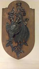 19th Century Black Forest Pair of Wood Plaques With Birds in Cast Iron Germany