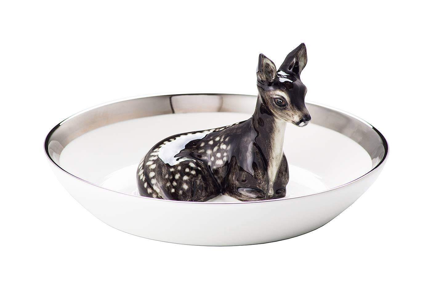 Contemporary Black Forest  Porcelain  Bowl with Deer Figure Sofina Boutique Kitzbuehel  For Sale