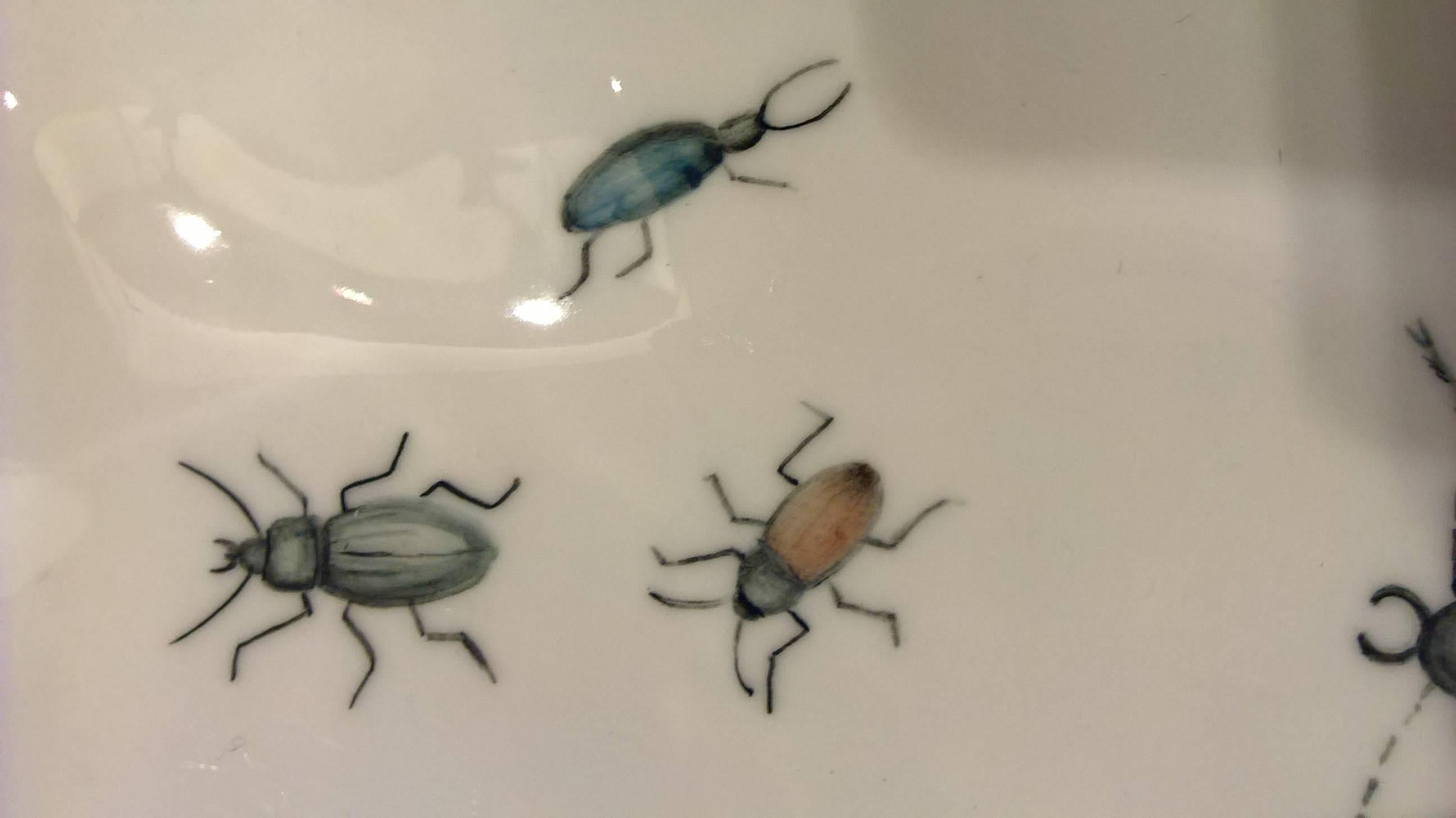 Hand-Painted Modern Porcelain Dish with Beetles Sofina Boutique Kitzbuehel For Sale