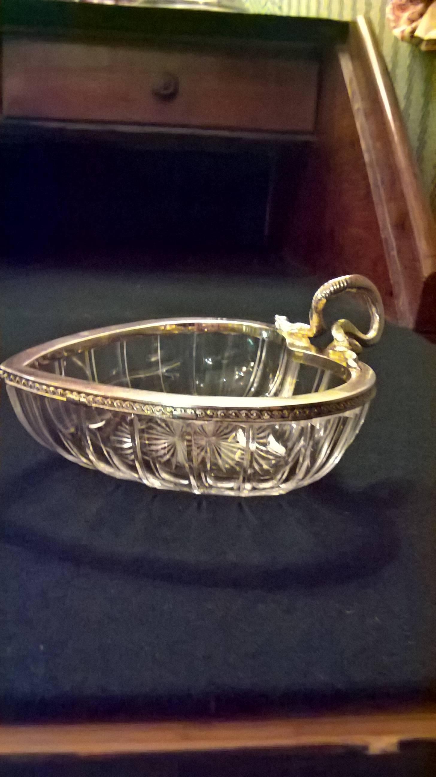 Hand-Crafted Mid-Century Modern Crystal Bowl with Silver Snake Bruckmann Sons