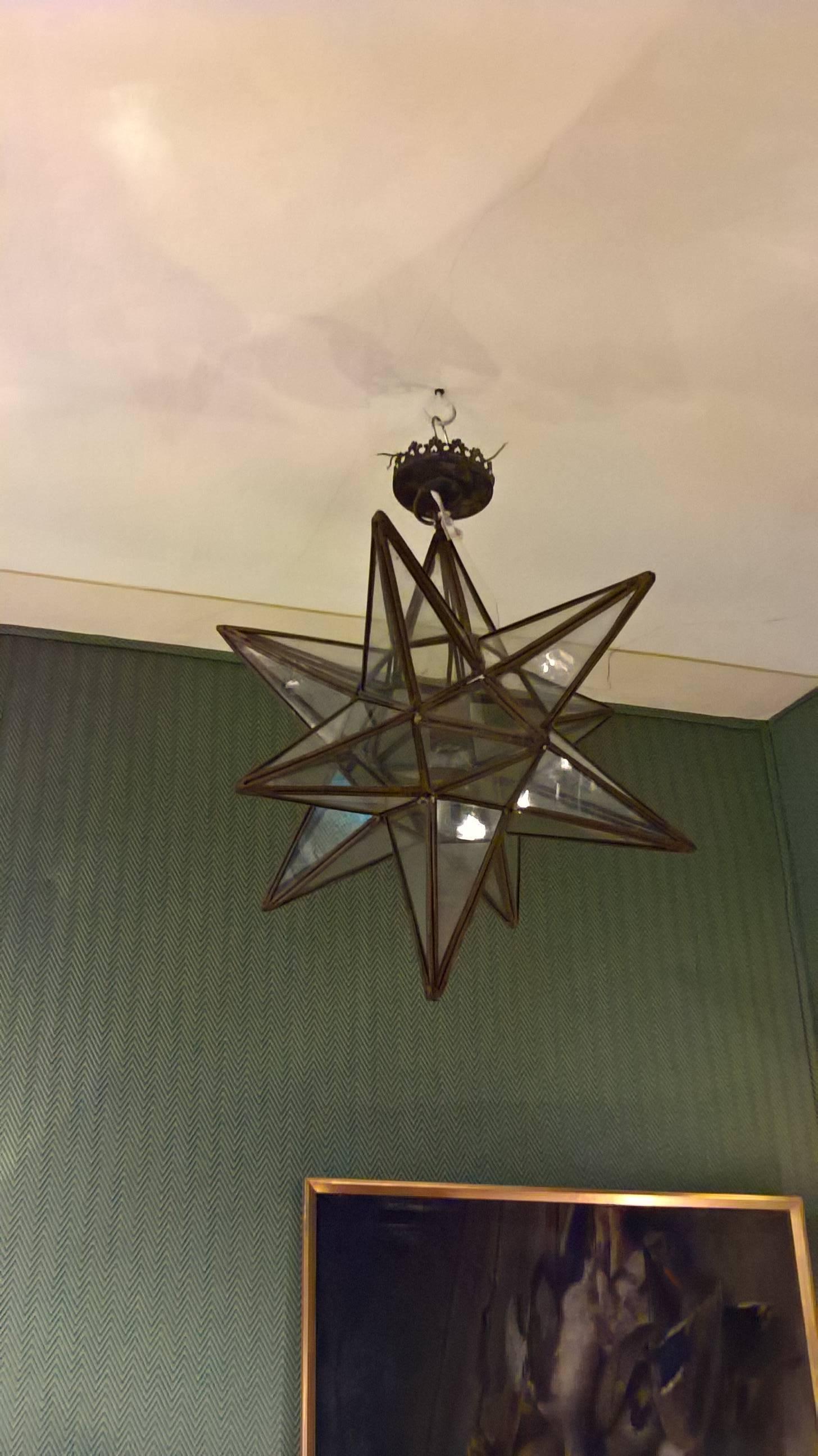 Glass 19th Century French Provincial Metal Star Lantern