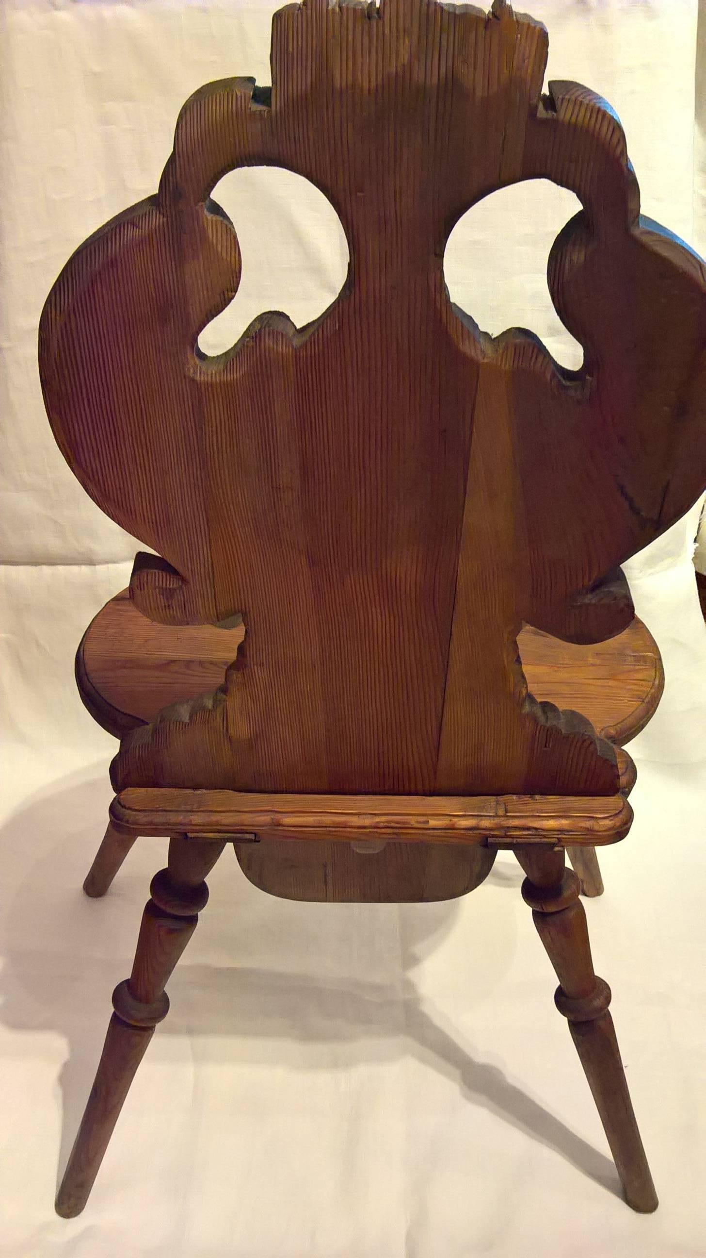 19th Century Austrian Black Forest Hand-Carved Wood Board Chair 2