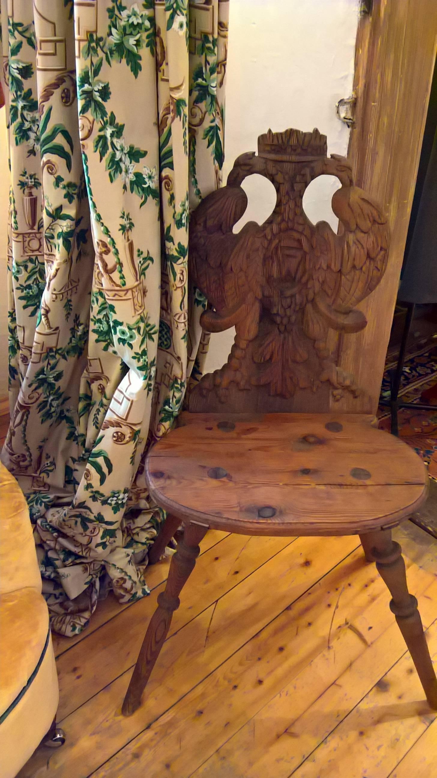 19th Century Austrian Black Forest Hand-Carved Wood Board Chair 5