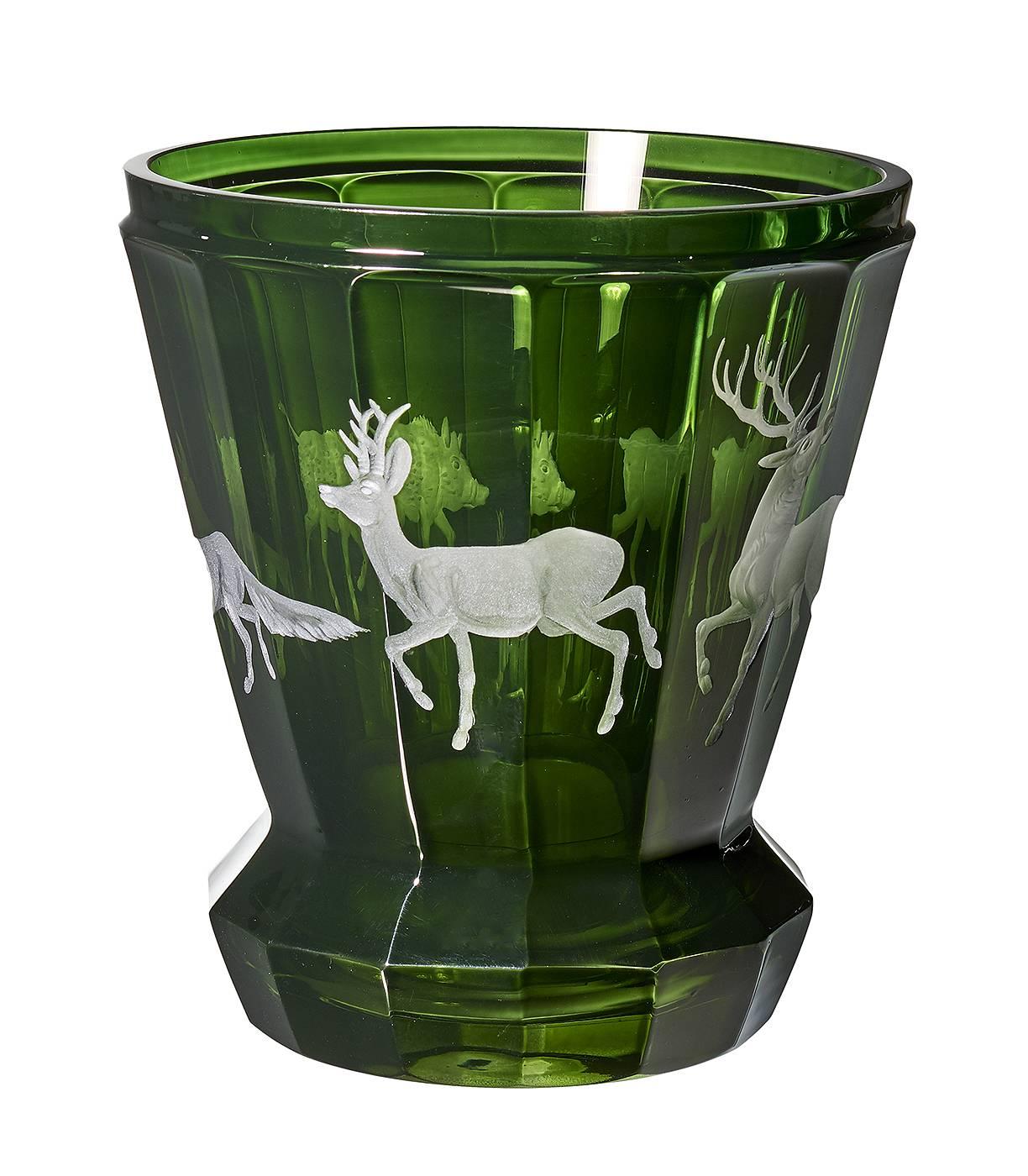 German Black Forest Crystal Latern Green  Hunting Scene Sofina Boutique Kitzbühel For Sale