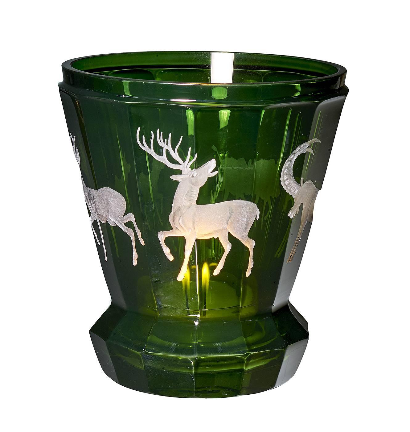 Hand-Crafted Black Forest Crystal Latern Green  Hunting Scene Sofina Boutique Kitzbühel For Sale