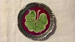 Set of Four Coasters Art Nouveau Enameled with Four-Leaf Clover Ceramic Inserts