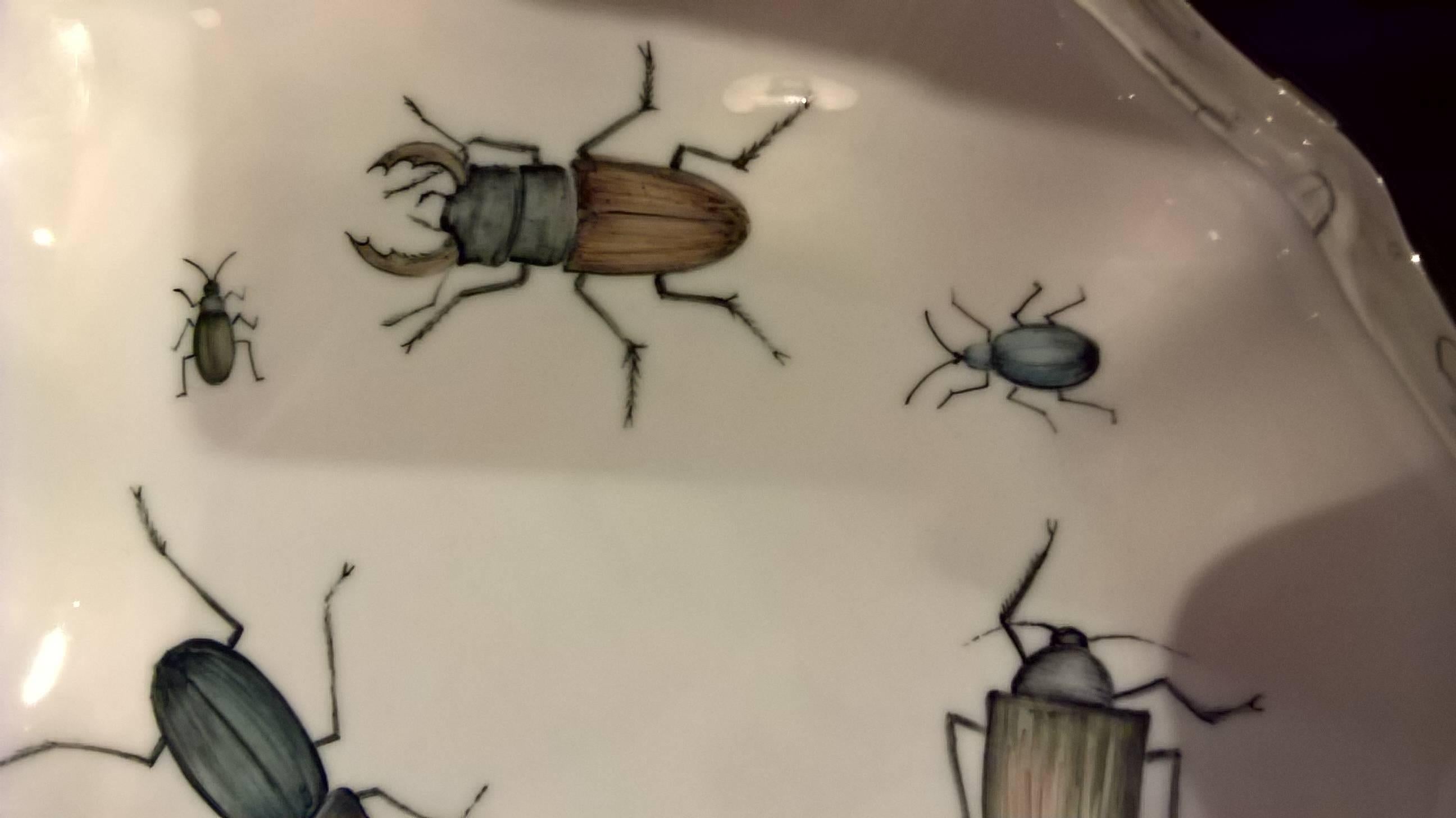 Country  Modern German Porcelain Dish with Beetles by Sofina Porcelain Kitzbuehel For Sale