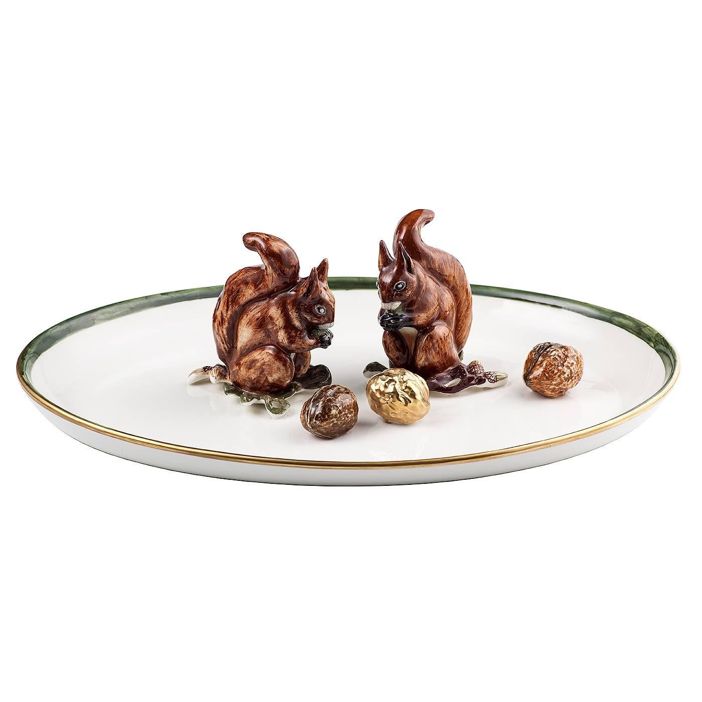 Black Forest Oval Porcelain Plate with Squirrels and Nuts Sofina Boutique 