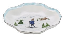 Modern Country German Style Hand-Painted Porcelain Dish with Skier Decor