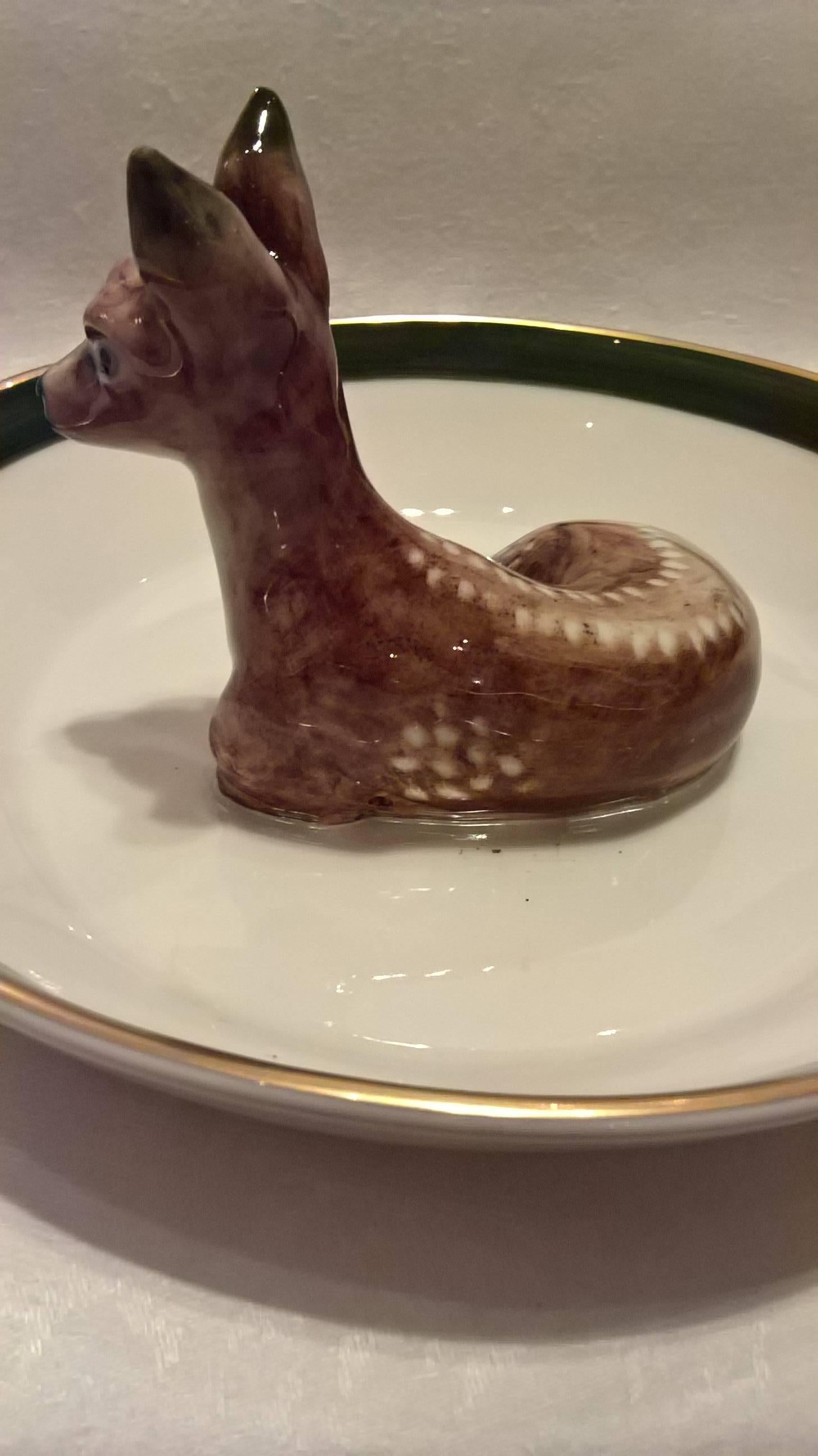 Black Forest German Porcelain Bowl with Deer Figure and Garlande For Sale 4