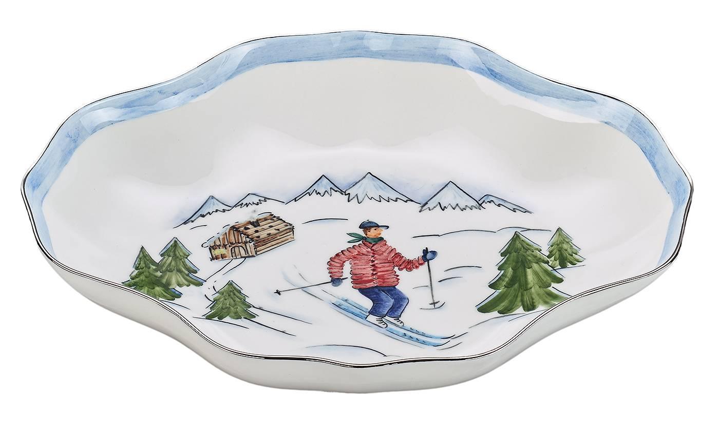 Black Forest Country Style Porcelain Dish with Skier Decor Sofina Boutique Kitzbuehel For Sale