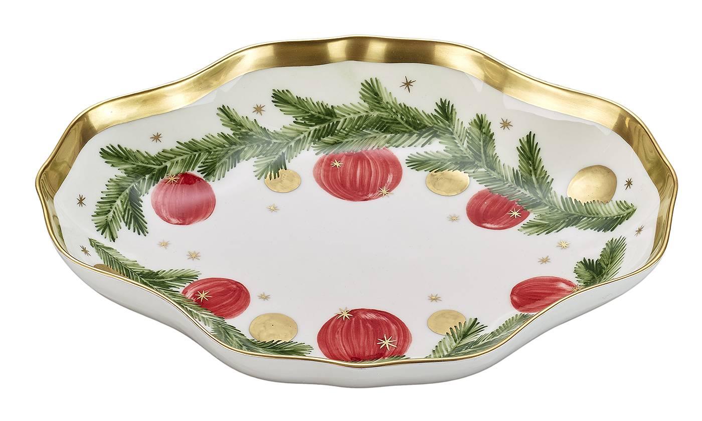 Hand-Painted Black Forest  Porcelain Dish Christmas Garland Sofina Boutique Kitzbuehel For Sale
