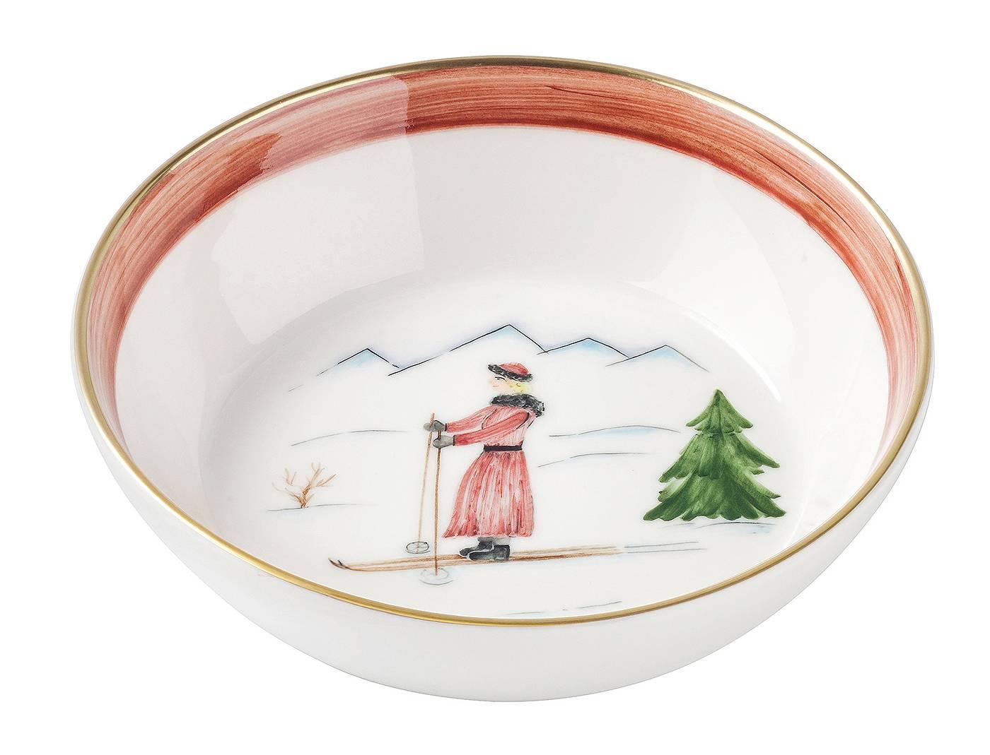 Country Ensemble de trois plats en porcelaine de style campagnard avec décor de ski Sofina Boutique en vente
