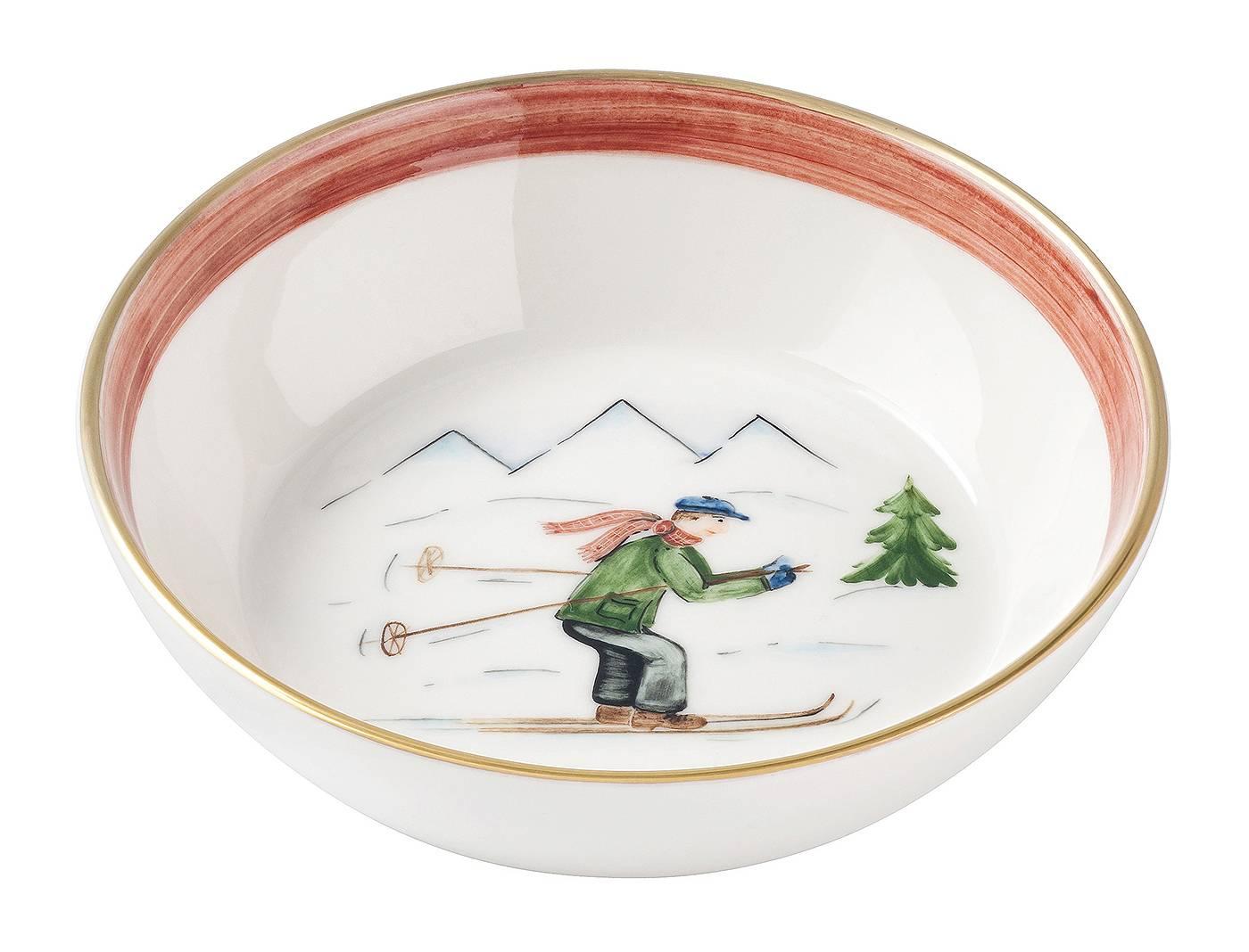 Allemand Ensemble de trois plats en porcelaine de style campagnard avec décor de ski Sofina Boutique en vente