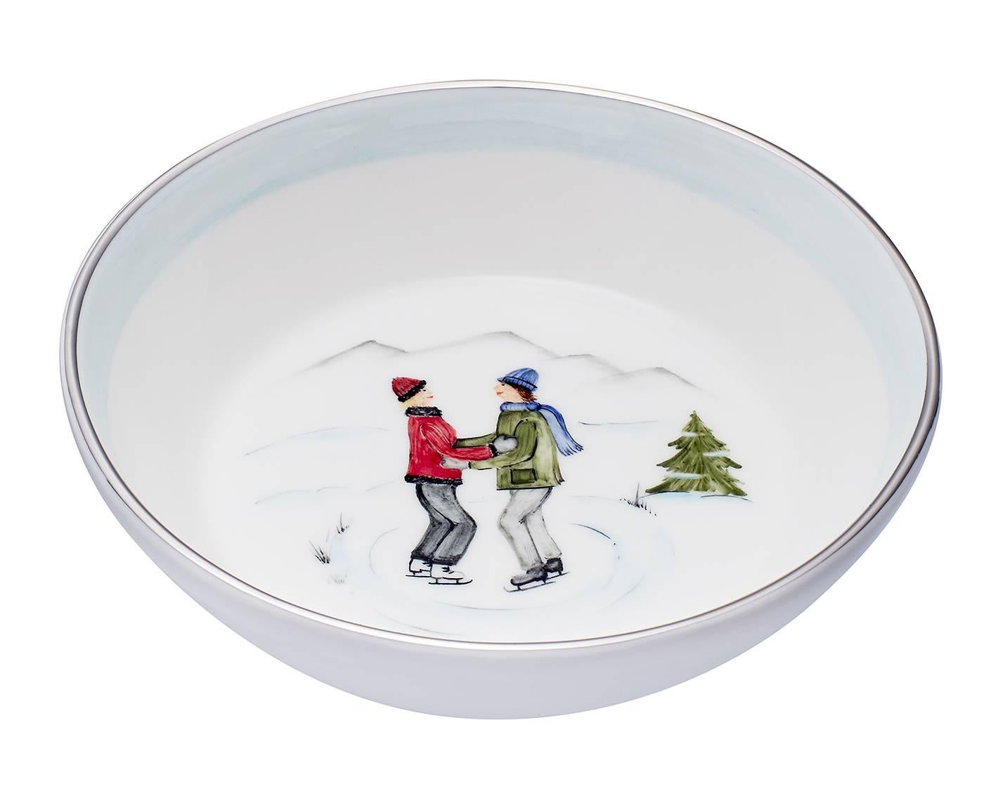 Country  Set of Two Porcelain Dishes with Winter Decor Sofina Boutique Kitzbuehel For Sale