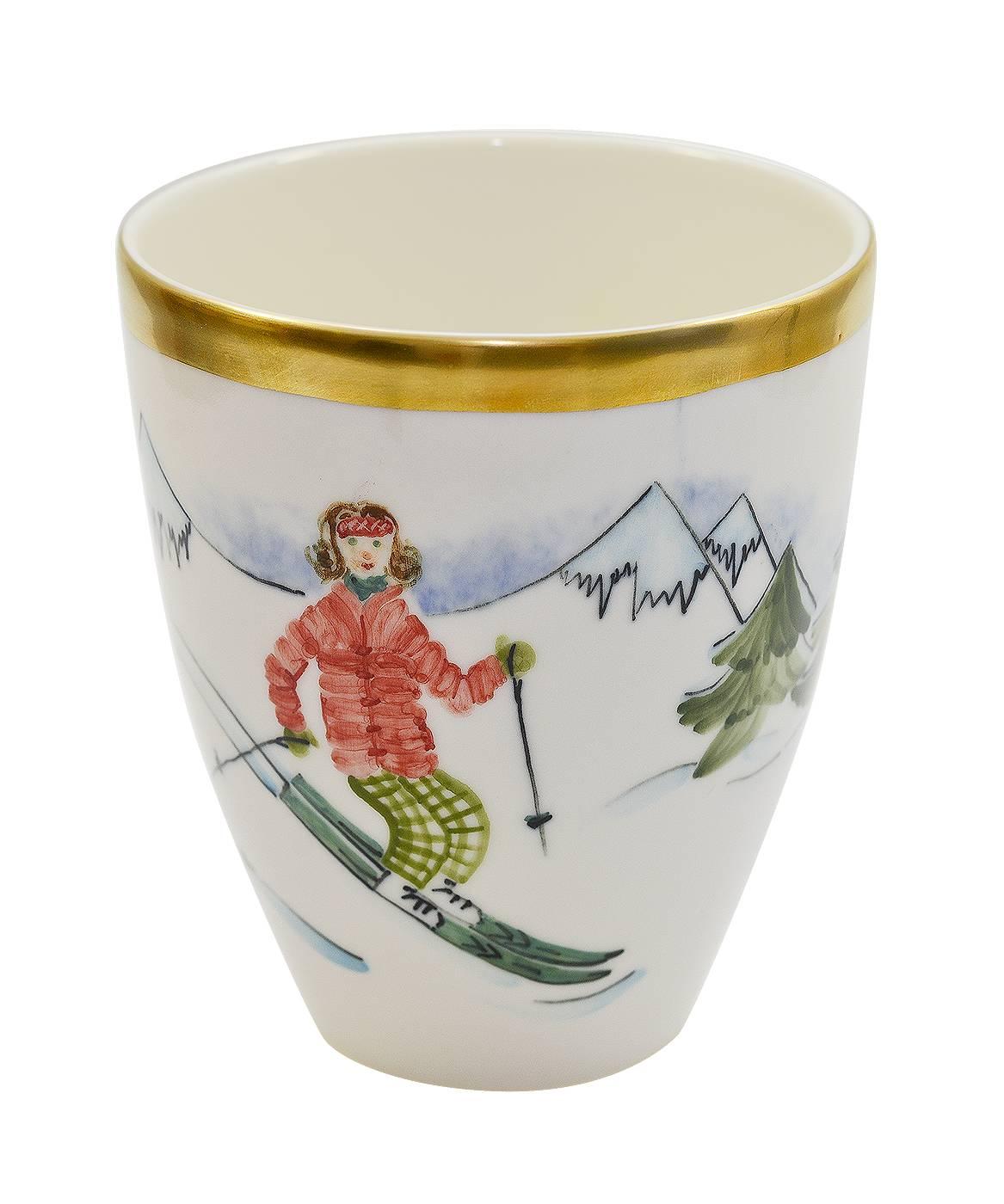 Country  Set of Four Porcelain Vases with Skier Decor Sofina Boutique Kitzbuehel