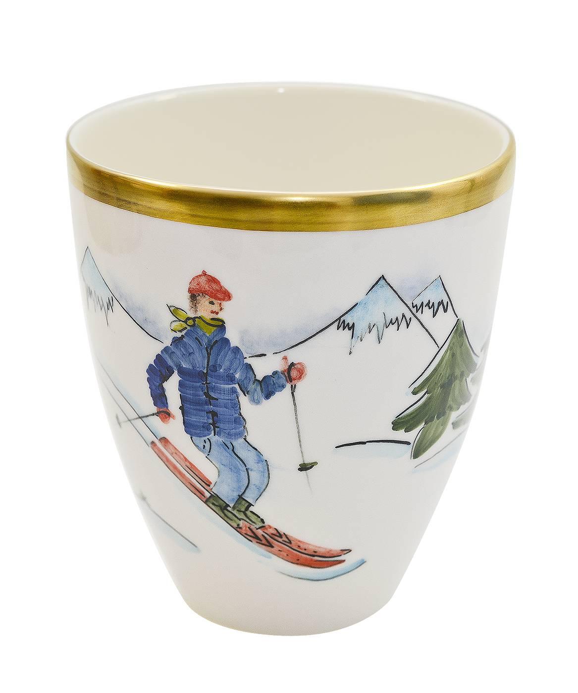 German  Set of Four Porcelain Vases with Skier Decor Sofina Boutique Kitzbuehel