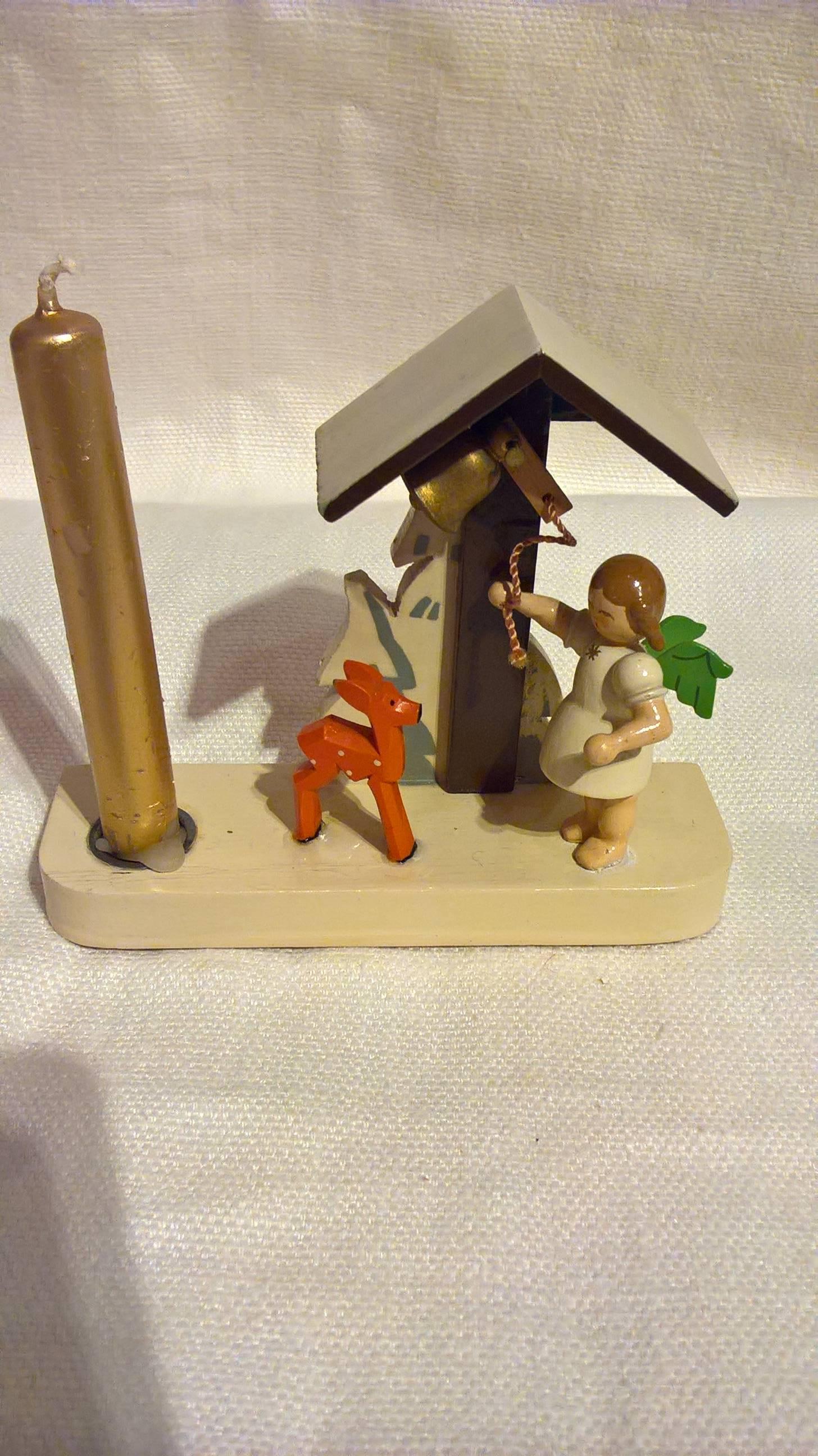 Folk Art Vintage Pair of Christmas Figures with Candlestick from Erzgebirge