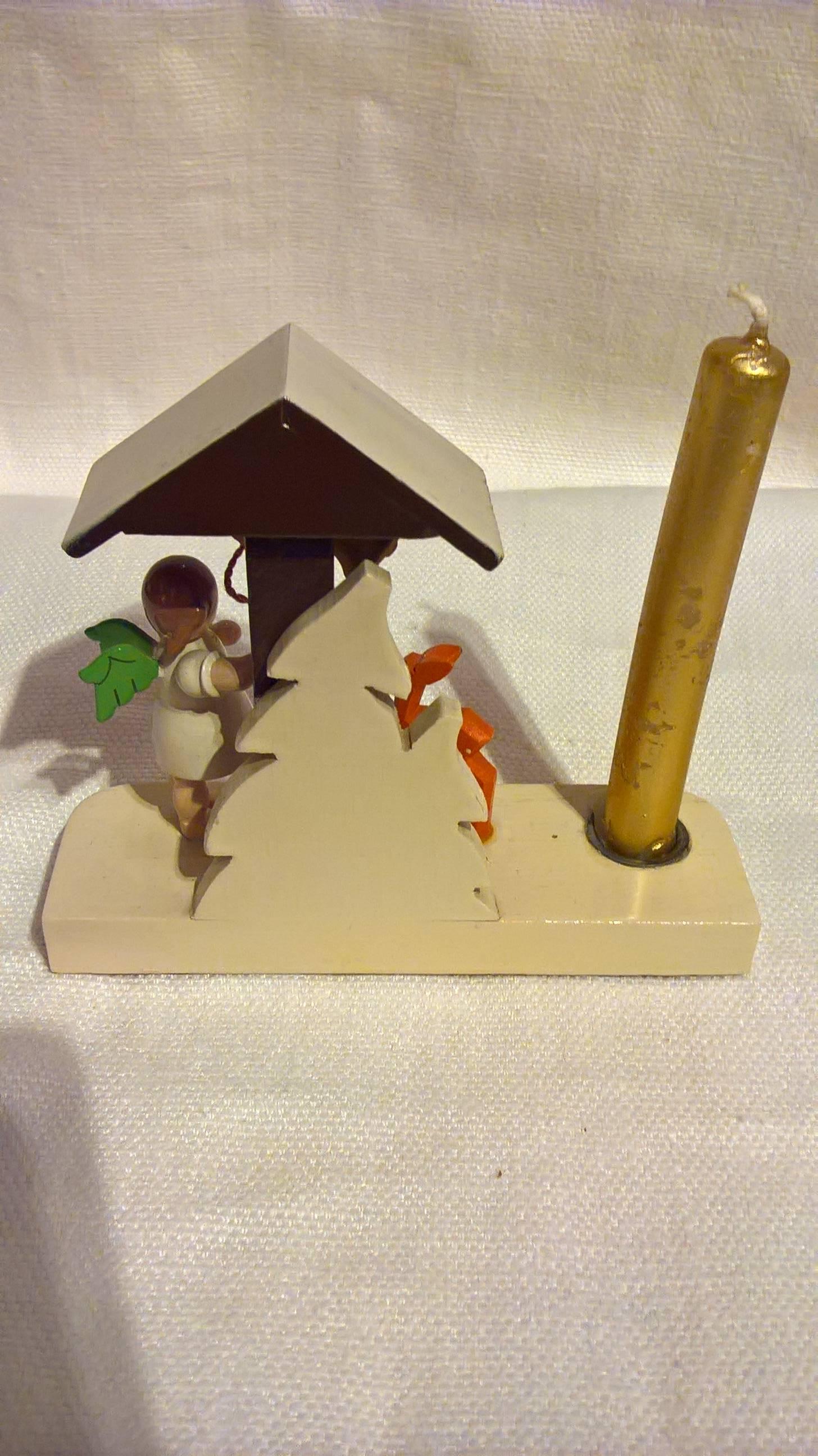 German Vintage Pair of Christmas Figures with Candlestick from Erzgebirge