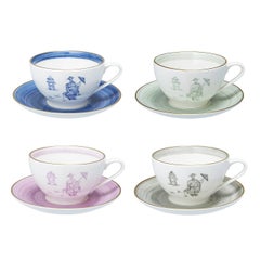 Ensemble de quatre tasses chinoiseries peintes à la main, Sofina Boutique Kitzbuehel, Allemagne