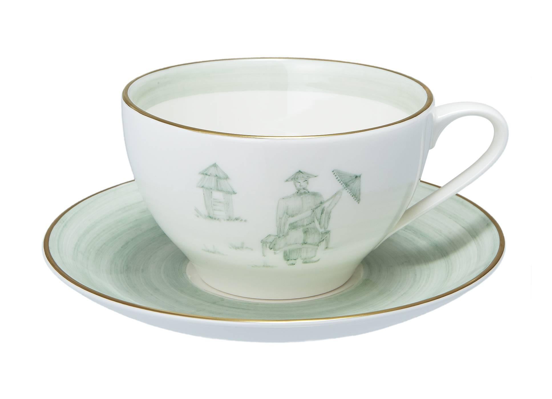 Contemporary Chinoiserie Set of four Cups German Hand-Painted Sofina Boutique Kitzbuehel For Sale