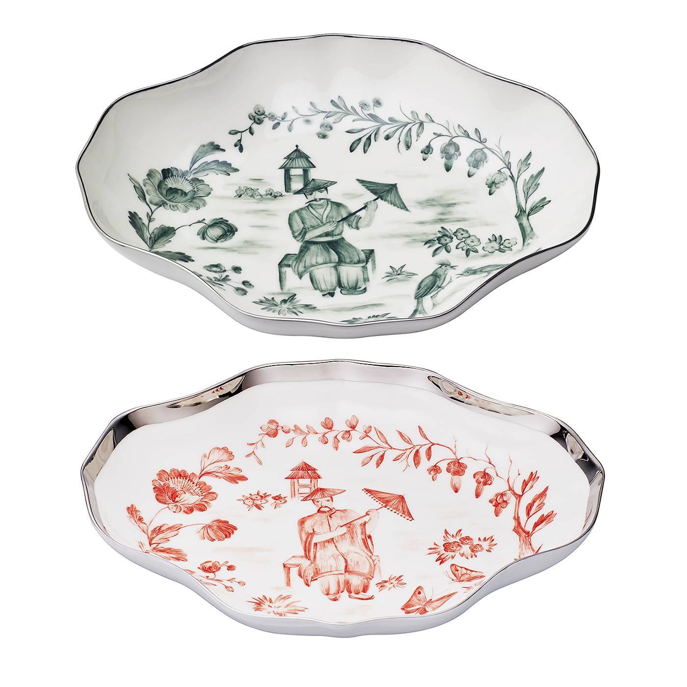 Hand-Painted Handpainted Chinoiserie  Porcelain Pastry Dish Sofina Boutique Kitzbühel For Sale