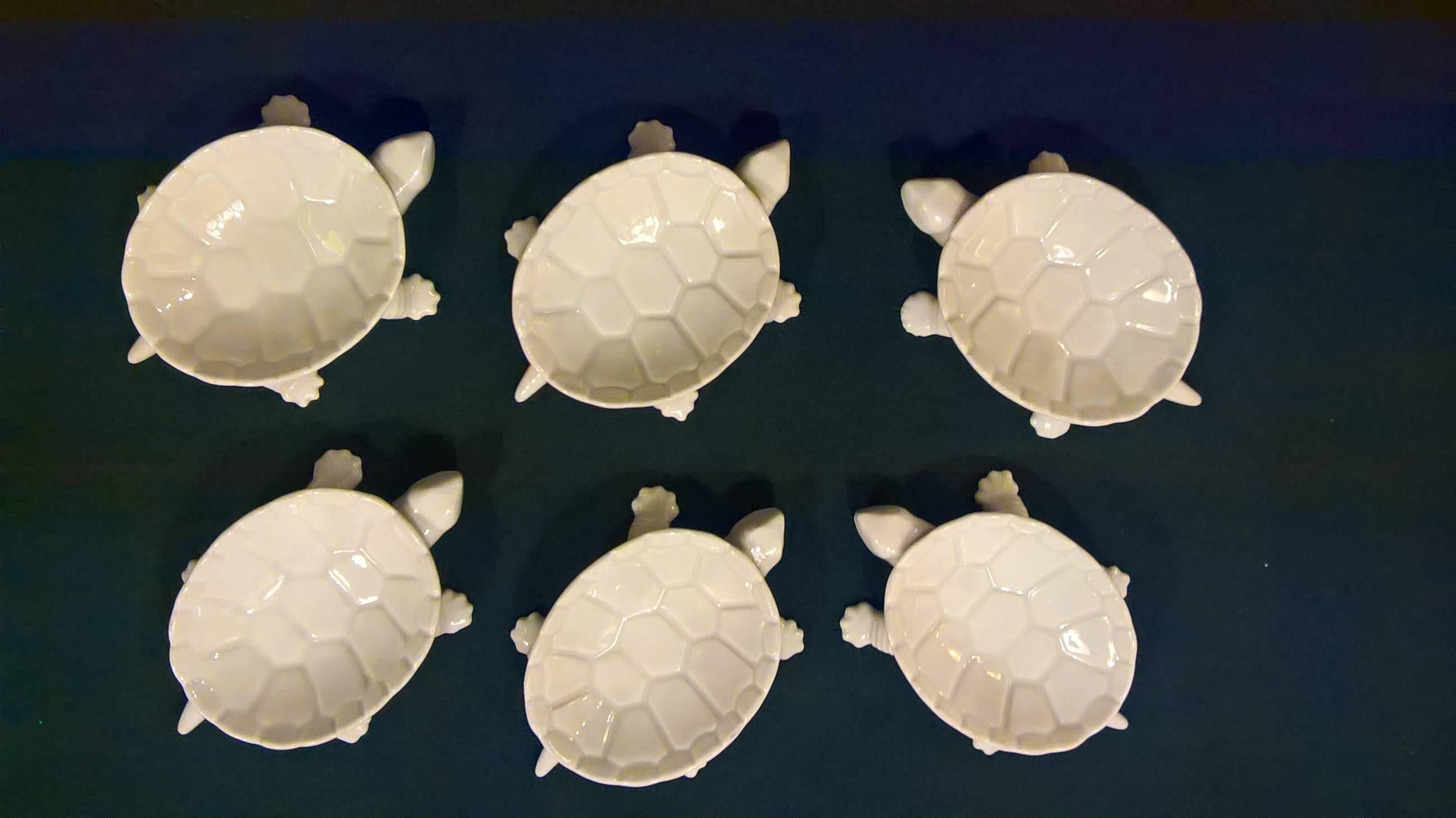 Midcentury-Modern Set of Six KPM Turtle Dishes in White Porcelain 1